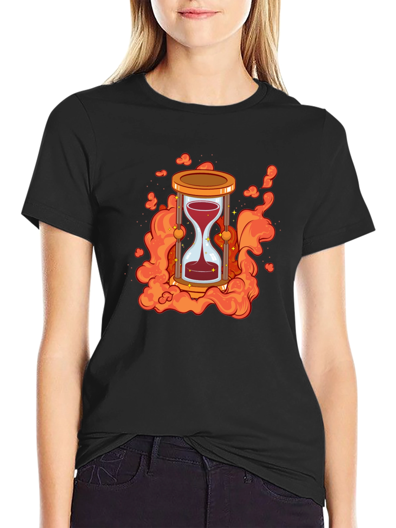 Black Hourglass Fire Graphic Tee - Bold & Stylish view 2