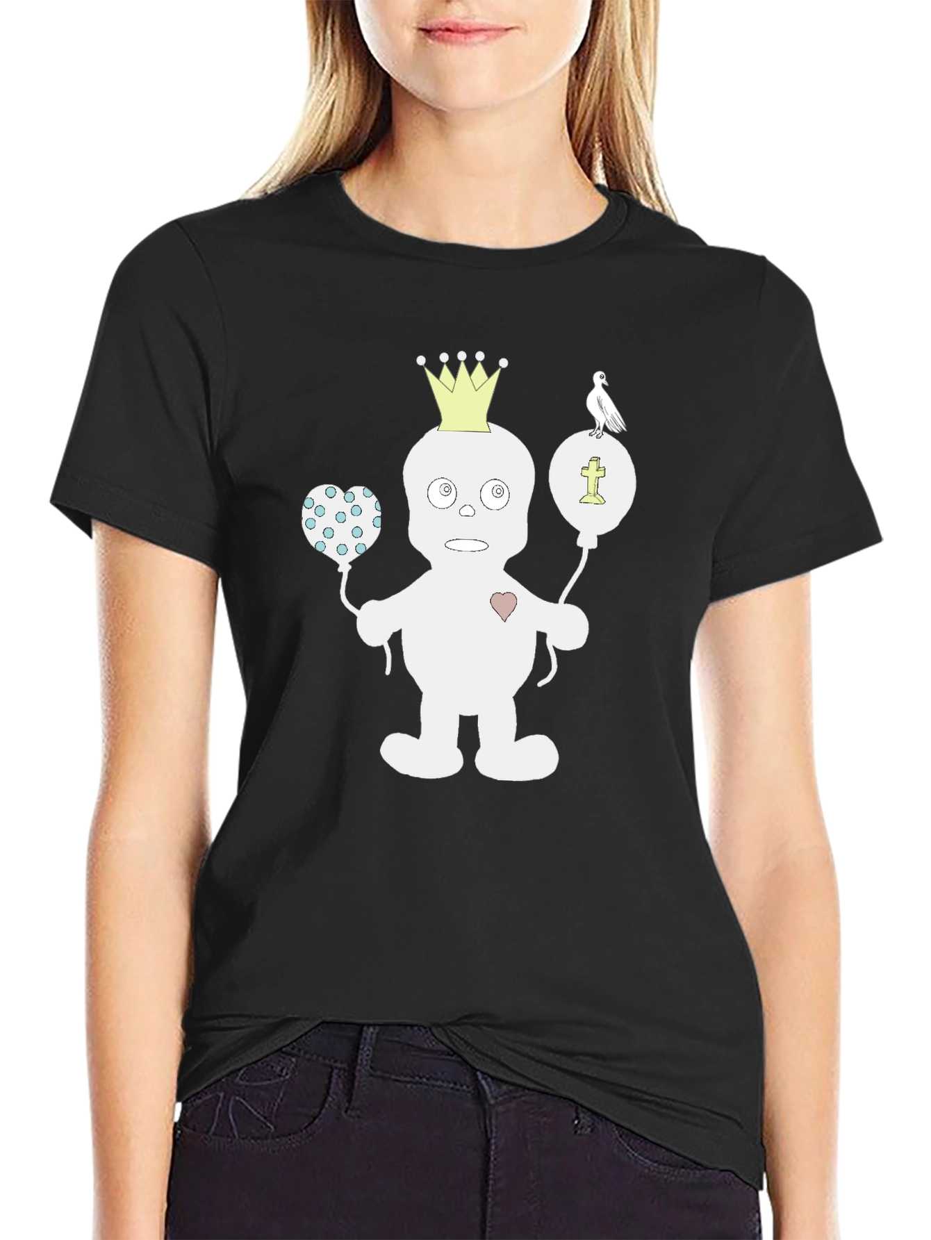 Black Funny Cartoon Character Black T-Shirt view 2