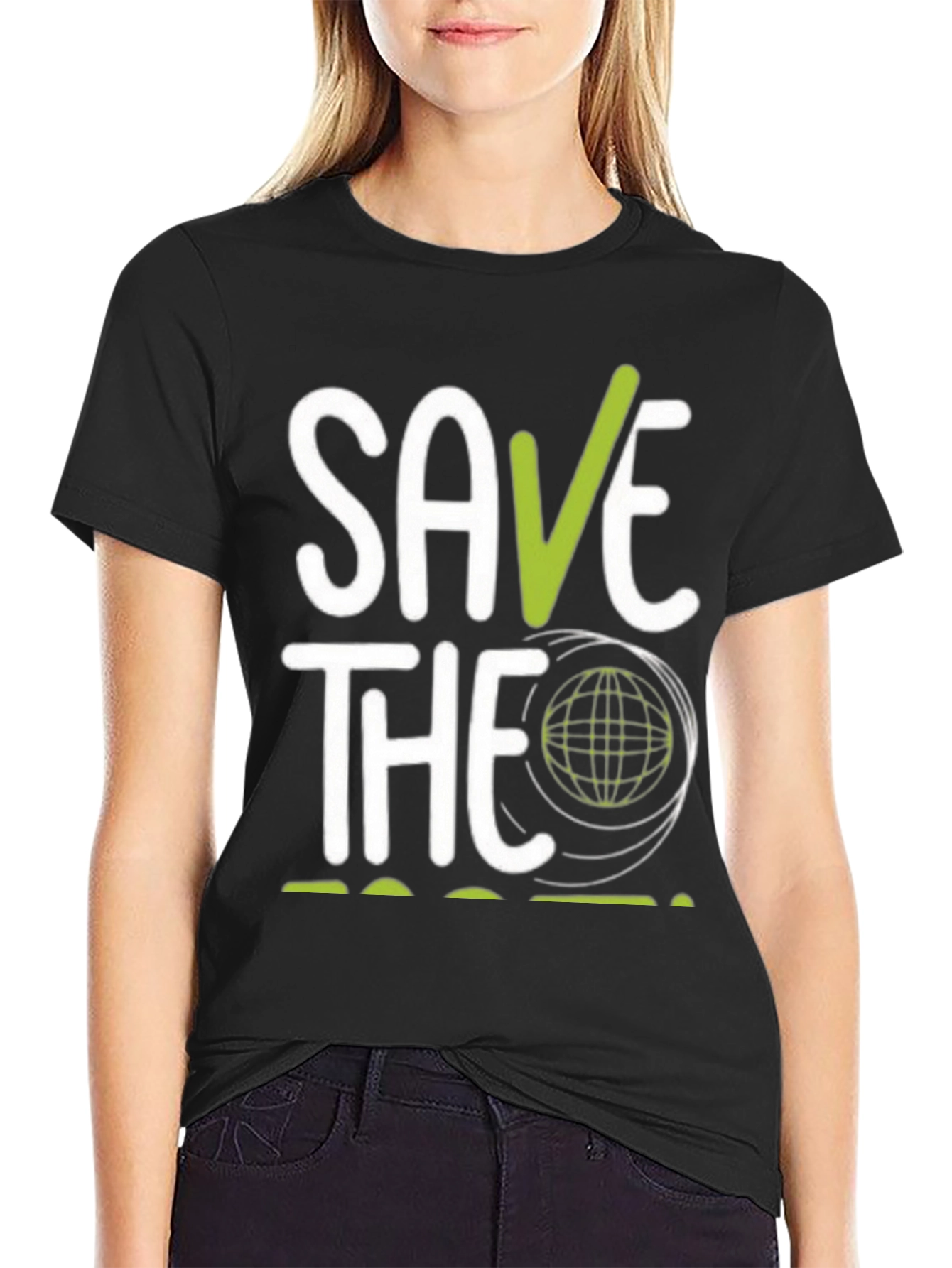 Black Save the Planet Graphic T-Shirt - Eco-Friendly Design view 2