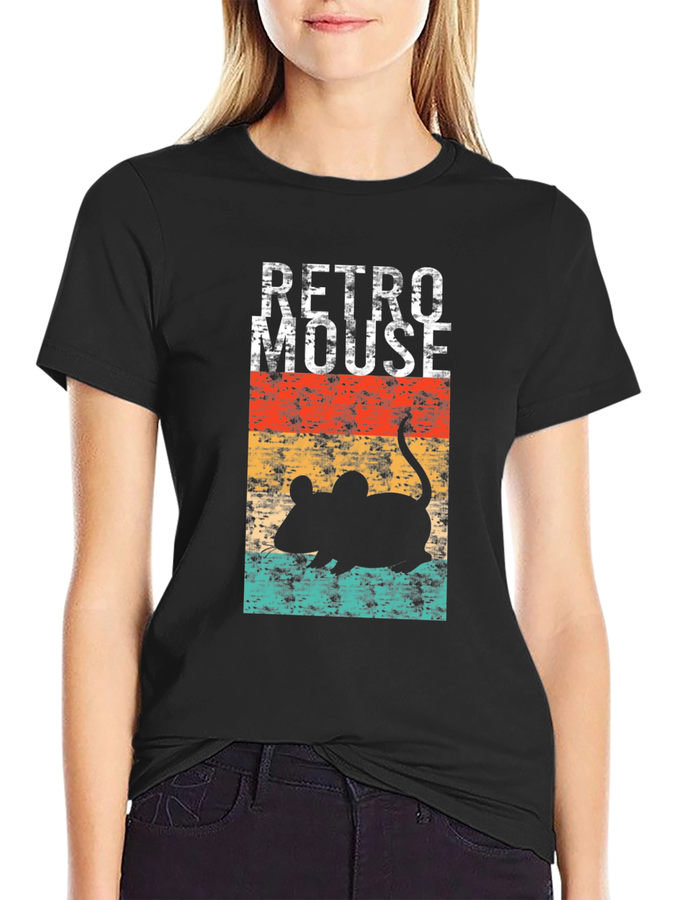 Black Retro Mouse Graphic T-Shirt view 2