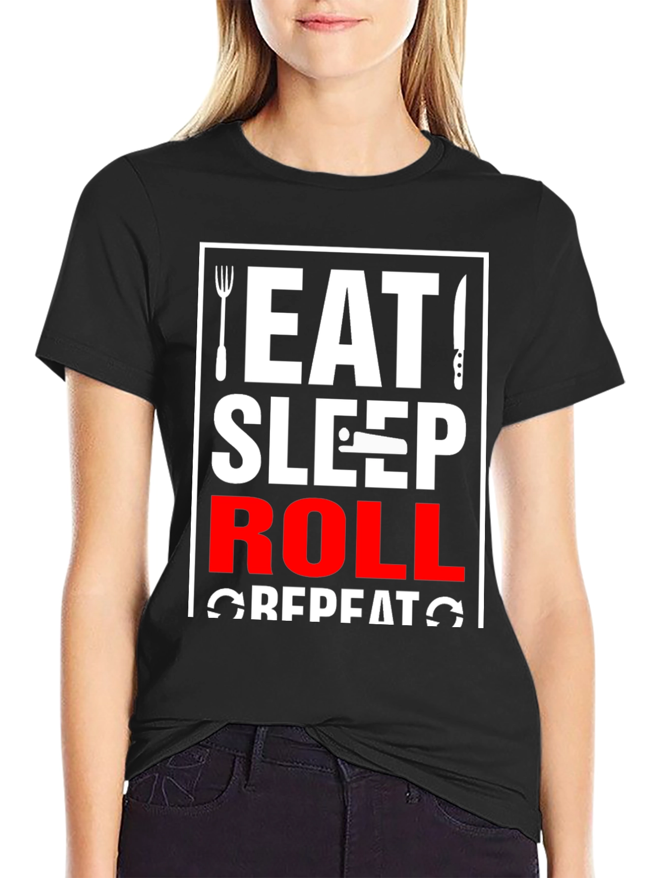 Black Eat Sleep Roll Repeat T-Shirt view 2