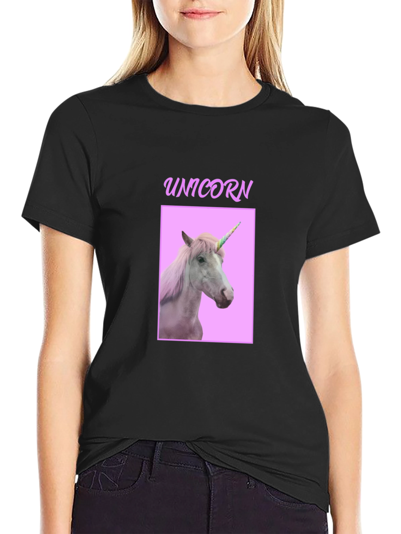 Black Unicorn Graphic T-Shirt - Magical Creature Design view 2