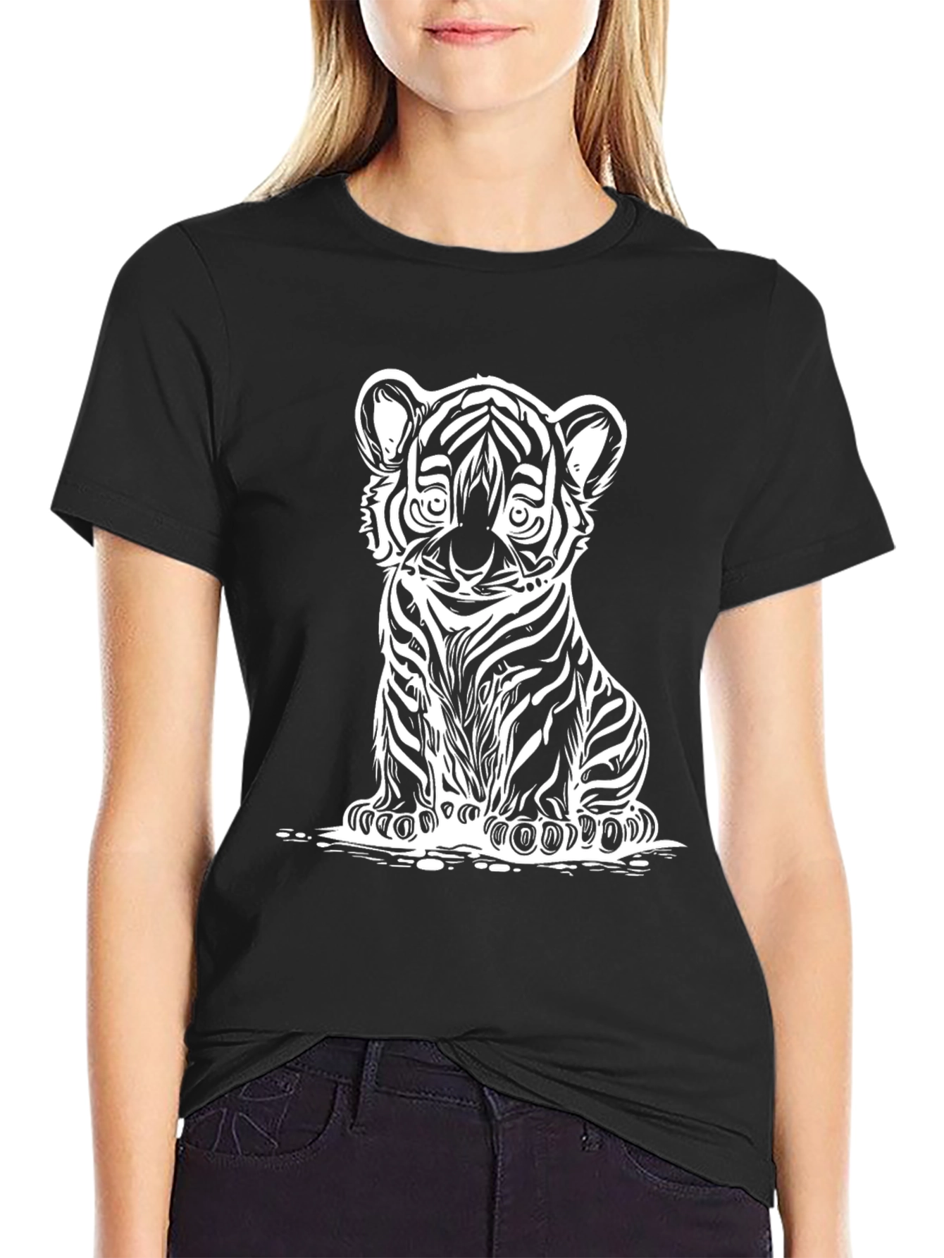 Black Tiger Cub Graphic T-Shirt - Black Cotton Blend view 2