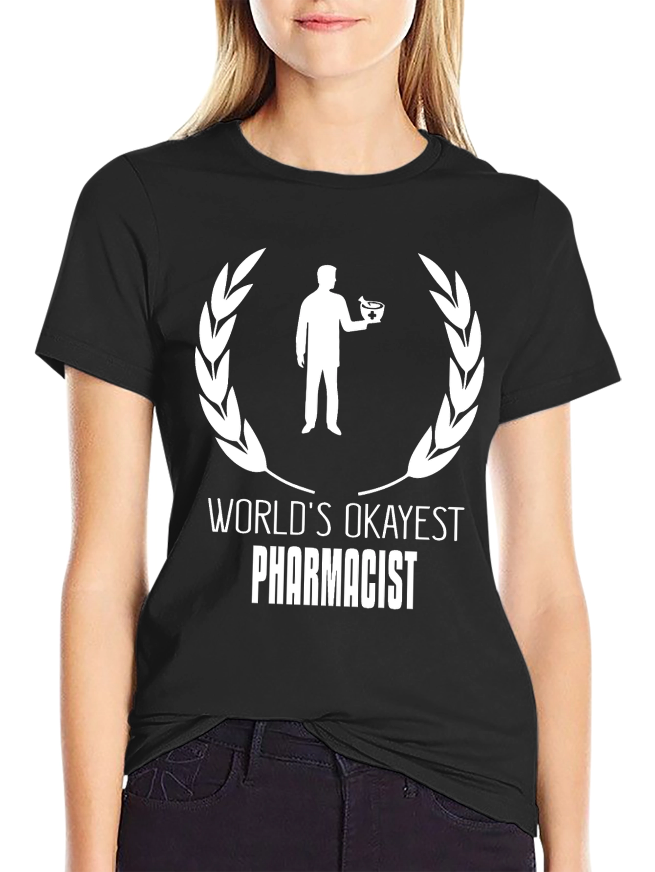 Black World's Okayest Pharmacist T-Shirt - Funny Gift view 2