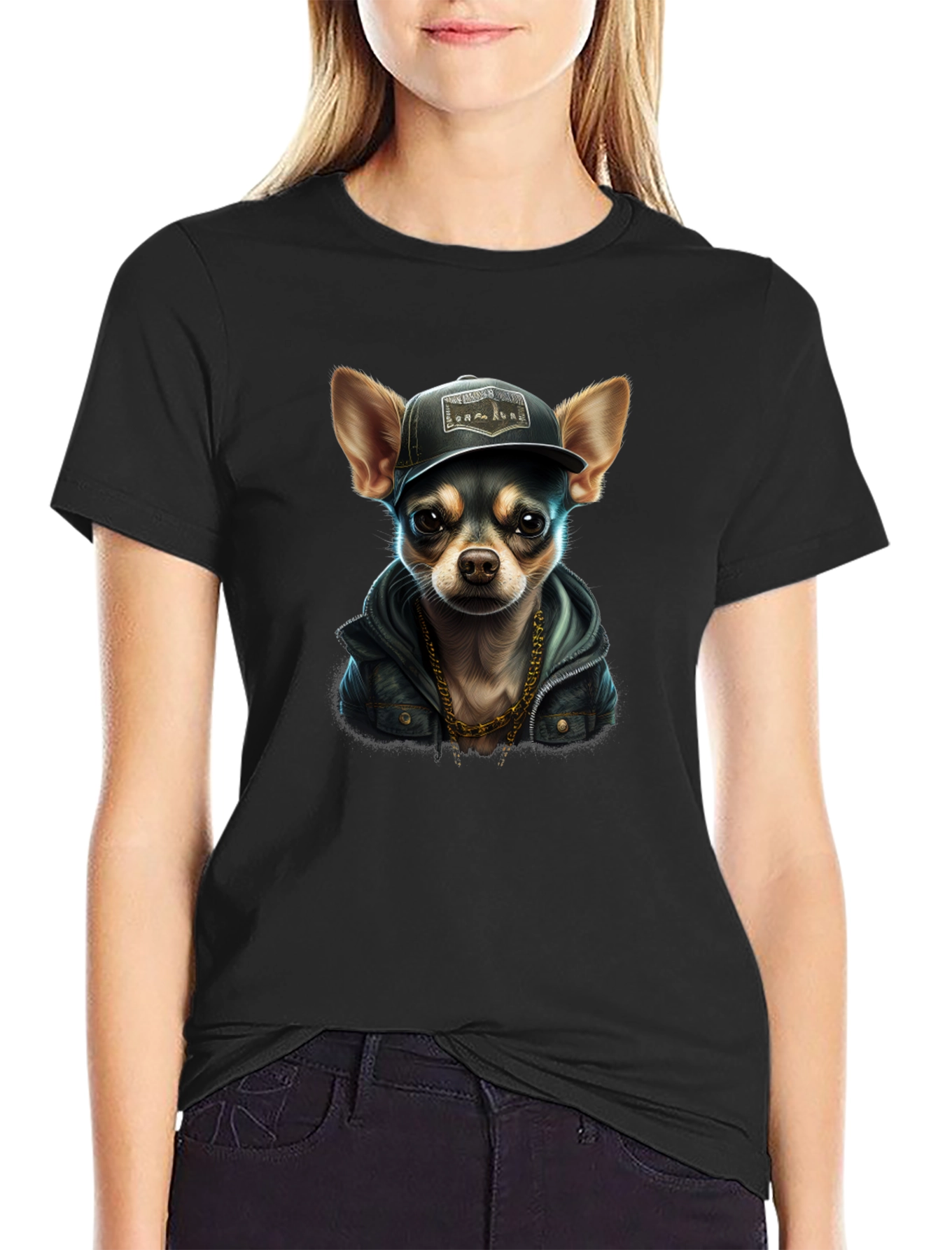 Black Cool Chihuahua Graphic T-Shirt view 2