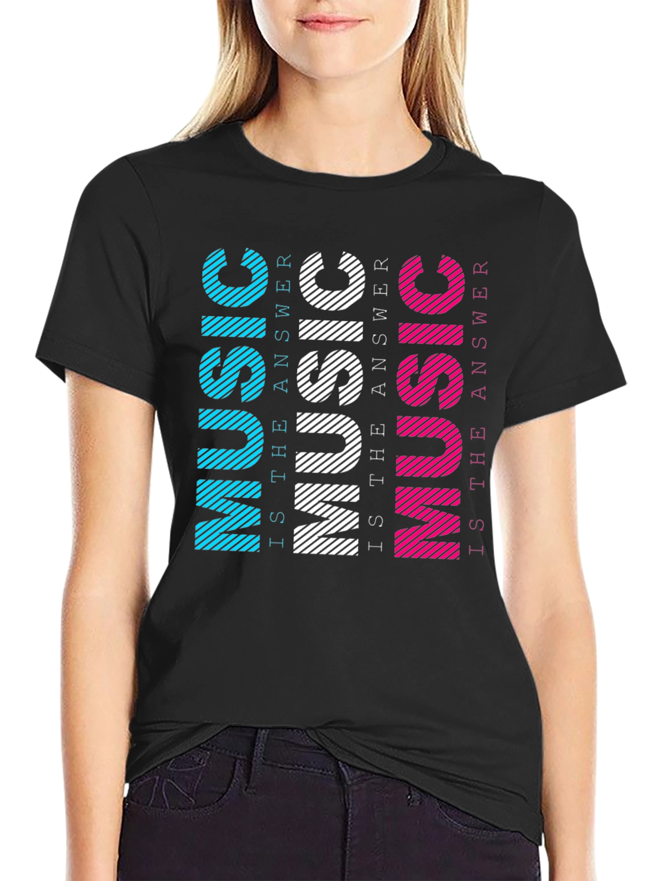 Black Music is the Answer Men's Black T-Shirt view 2