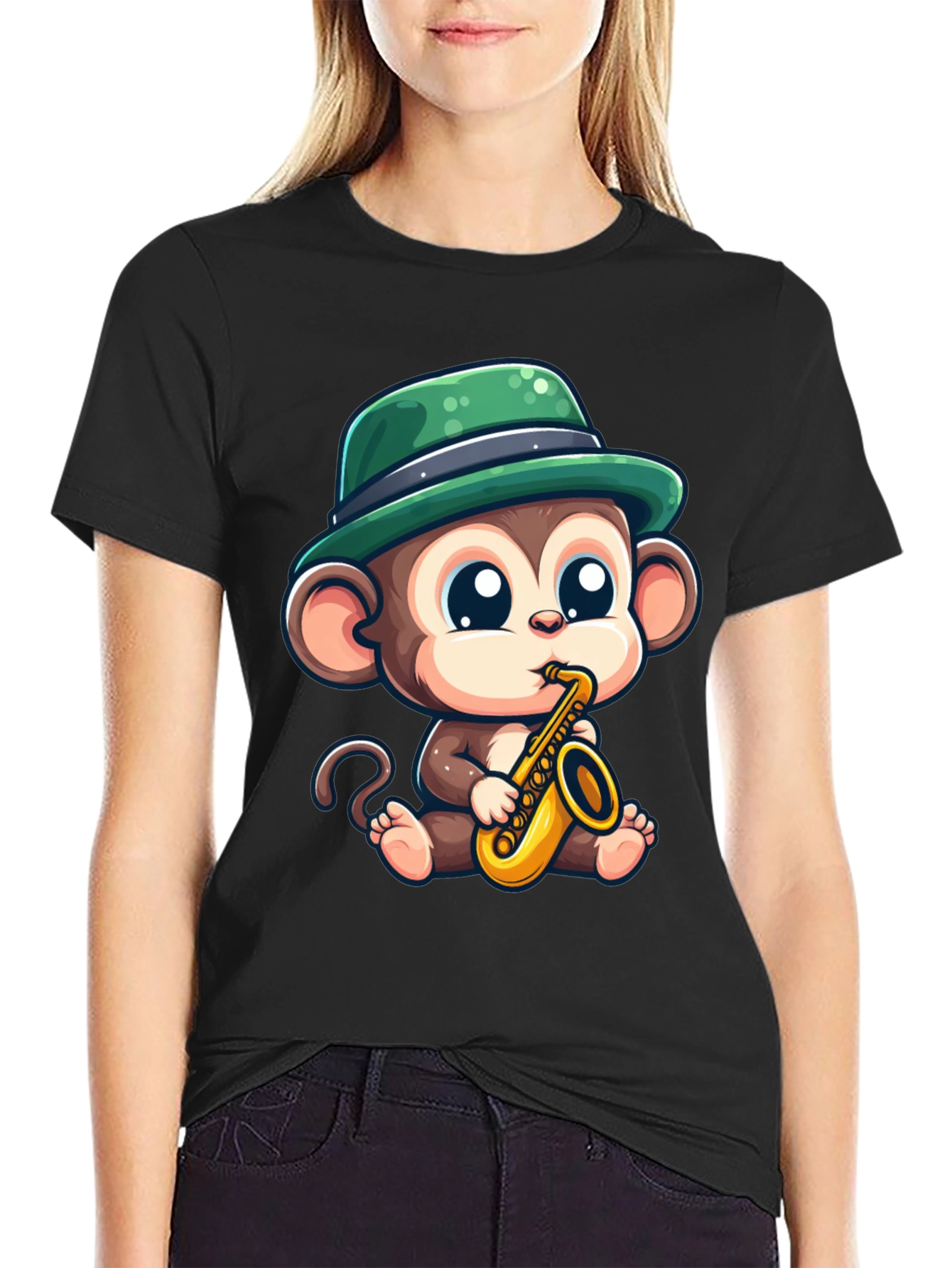 Black Monkey Saxophone T-Shirt: Cool Cartoon Graphic Tee view 2