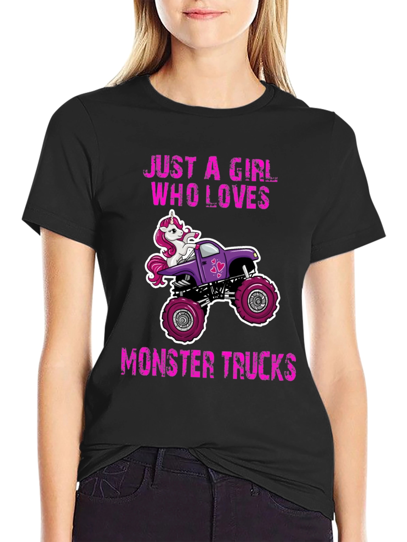 Black Unicorn Monster Truck Graphic Tee - Just a Girl Who Loves Trucks view 2