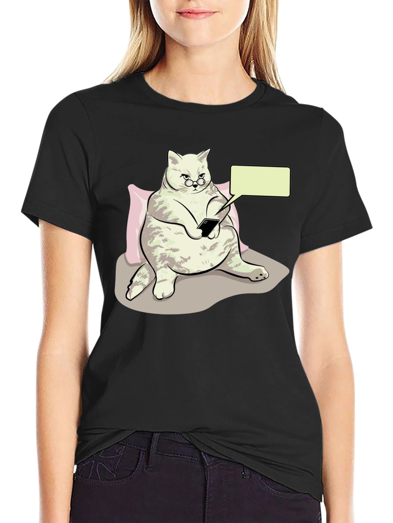 Black Funny Cat T-Shirt - Tech Savvy Feline view 2