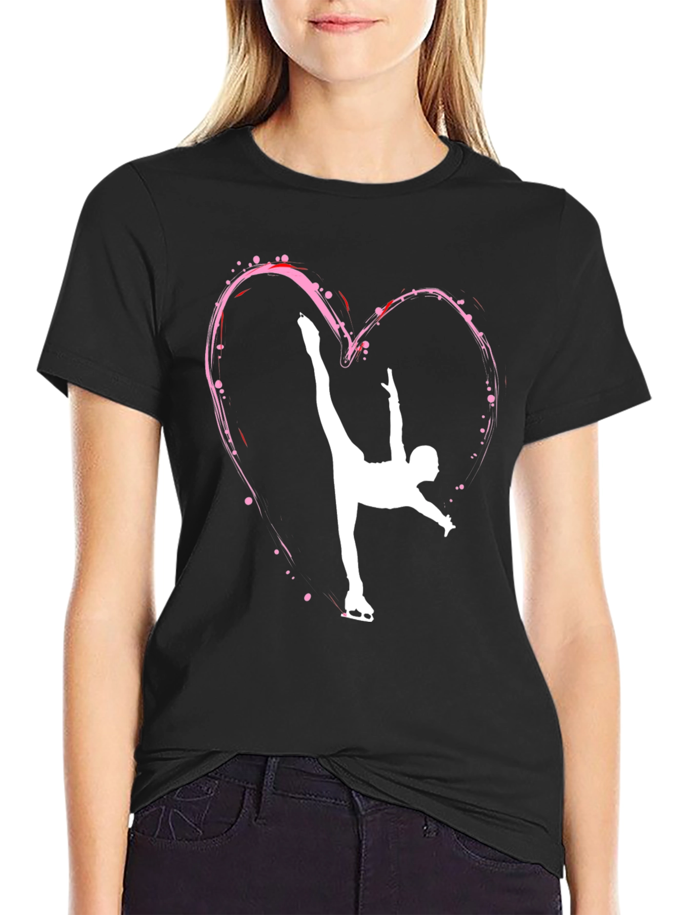 Black Figure Skating Heart T-Shirt view 2