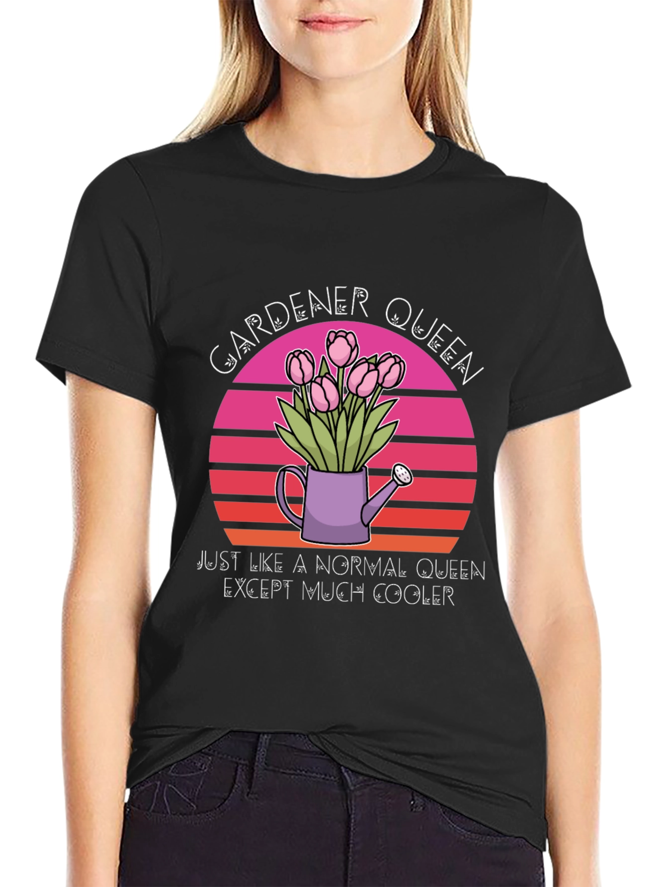 Black Gardener Queen T-Shirt - Cool Floral Design view 2