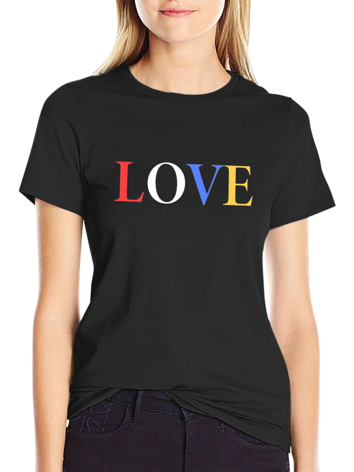 Black Colorful LOVE Graphic Black T-Shirt view 2