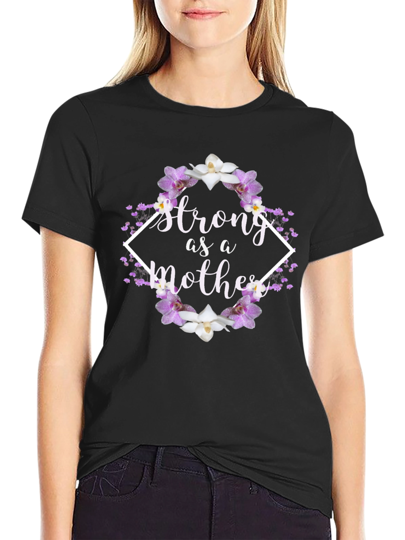 Black Strong as a Mother Floral T-Shirt view 2