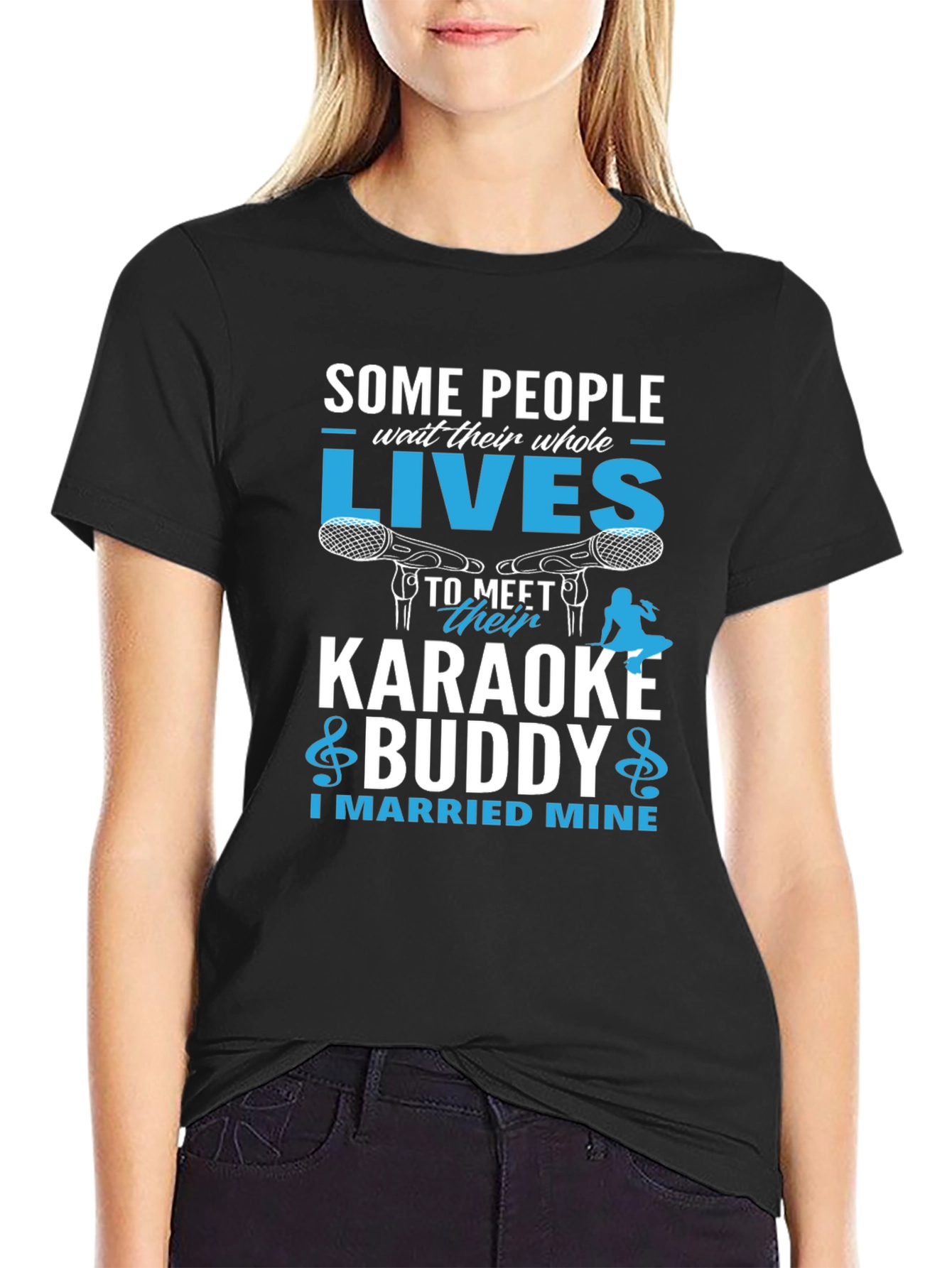 Black Karaoke Buddy T-Shirt - I Married Mine! view 2