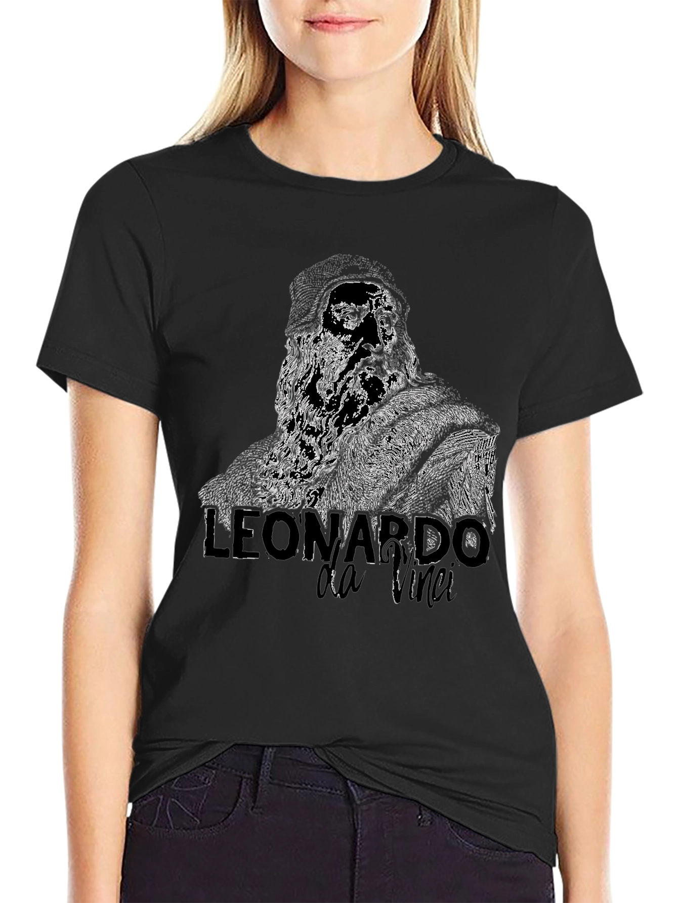 Black Leonardo da Vinci Graphic T-Shirt view 2