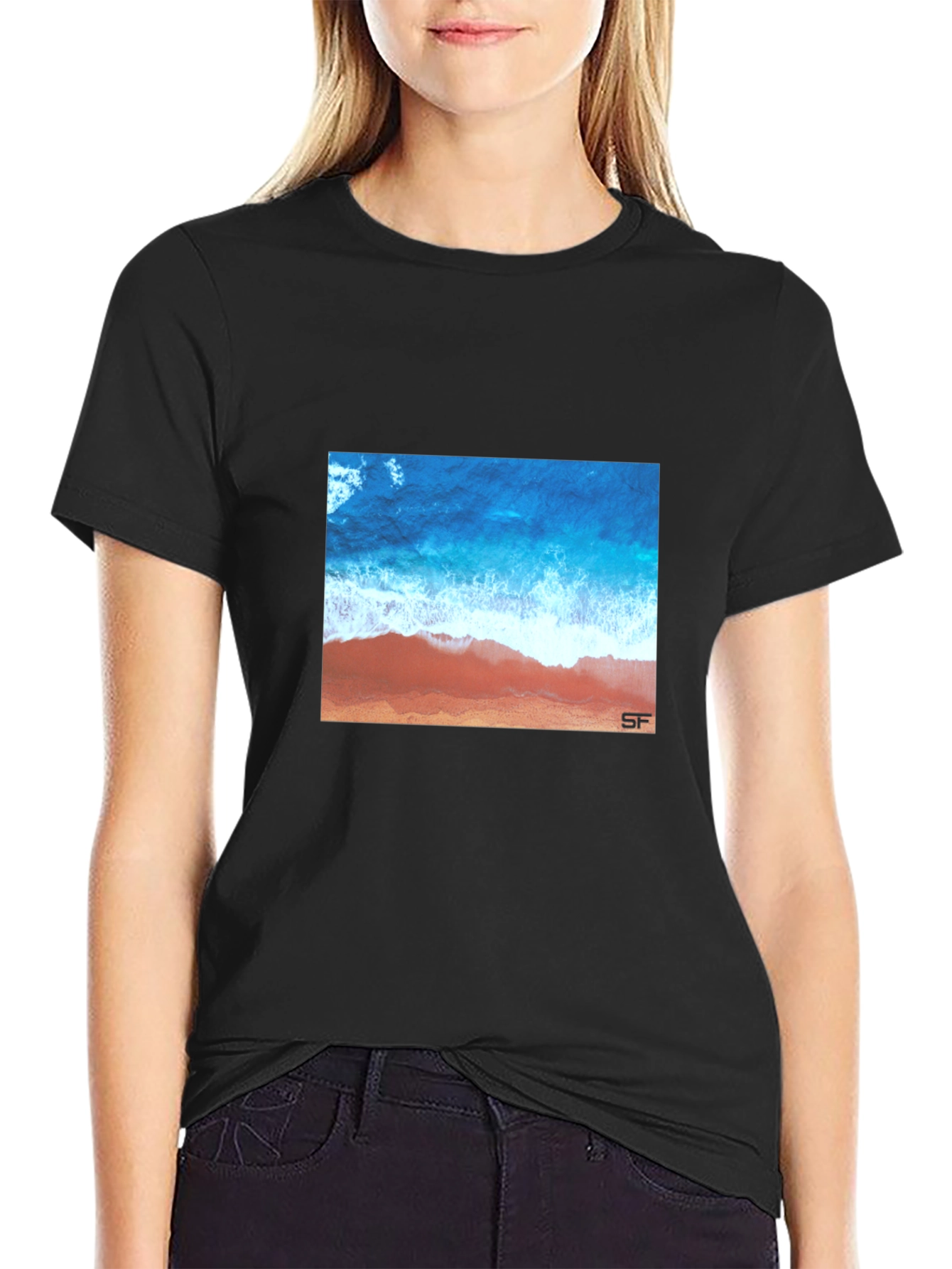 Black Ocean View Graphic Tee - Stylish Black T-Shirt view 2