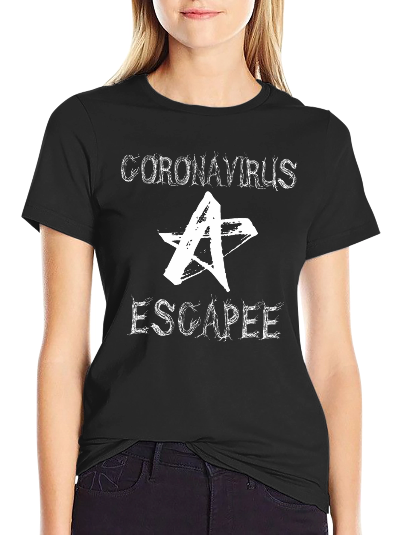 Black Coronavirus Escapee Graphic T-Shirt - Black Cotton Tee view 2