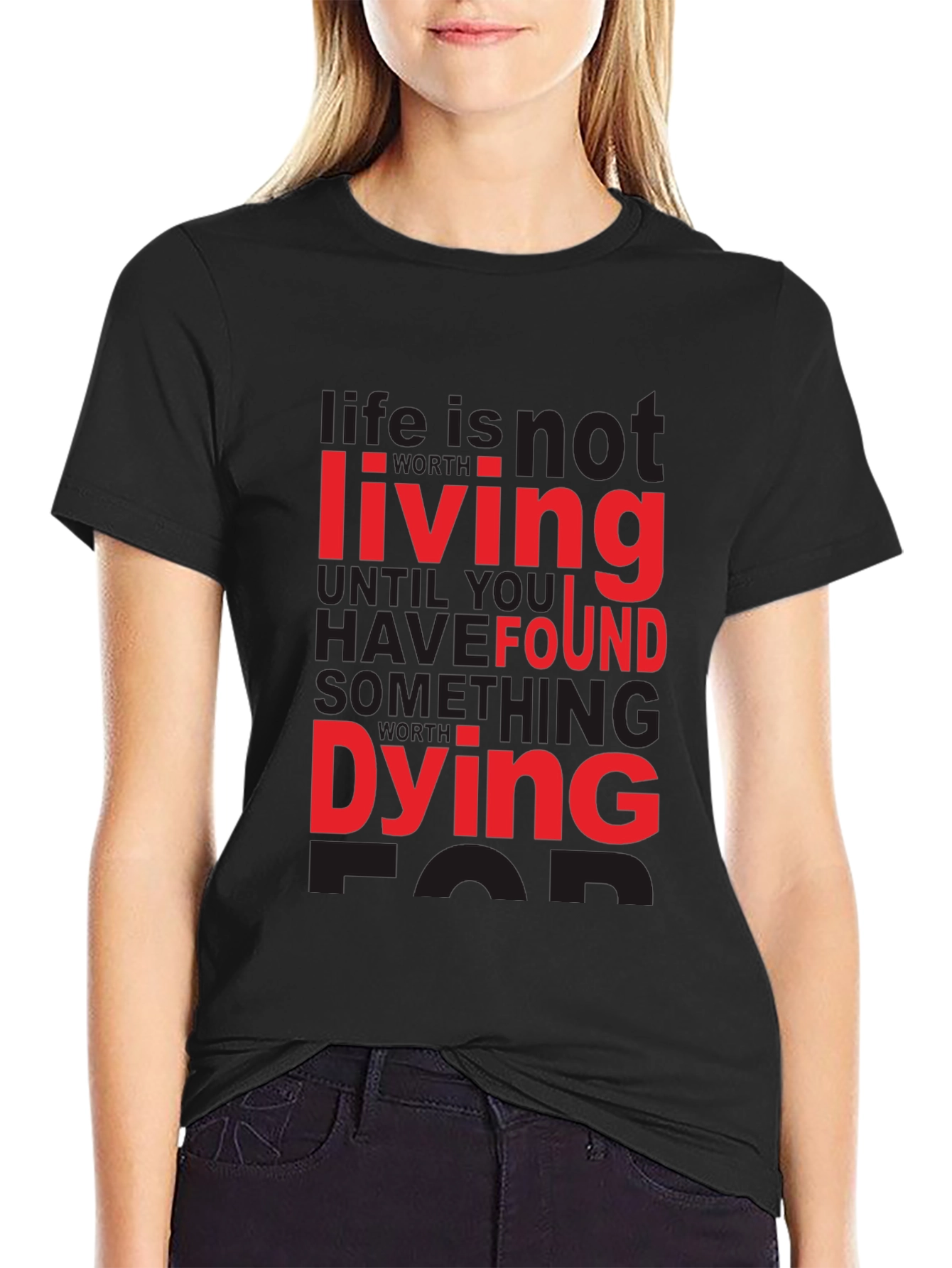 Black Life Quote T-Shirt - Living Dying Found Black Tee view 2