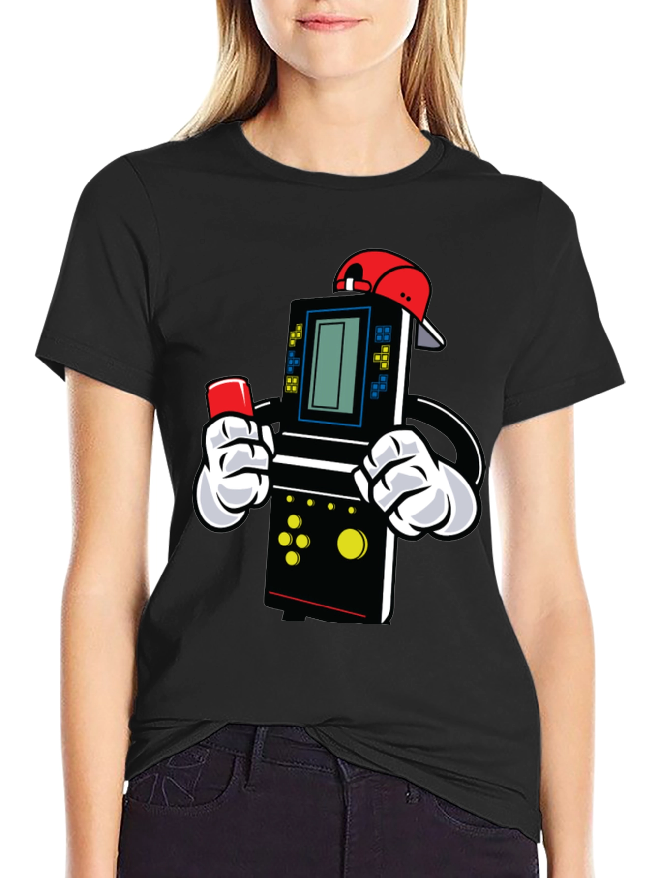 Black Retro Game Character T-Shirt view 2
