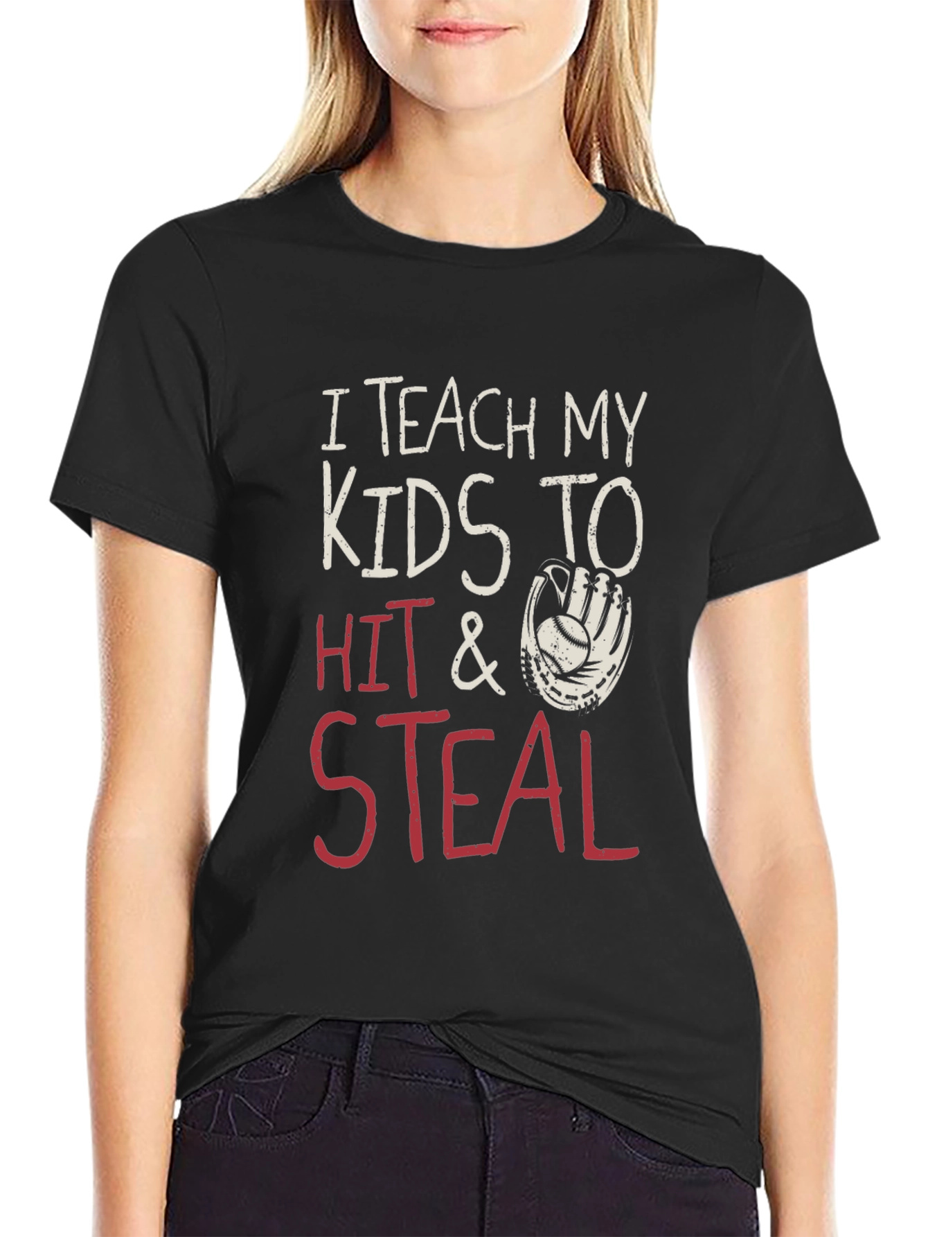 Black I Teach My Kids to Hit & Steal Baseball Graphic Tee view 2