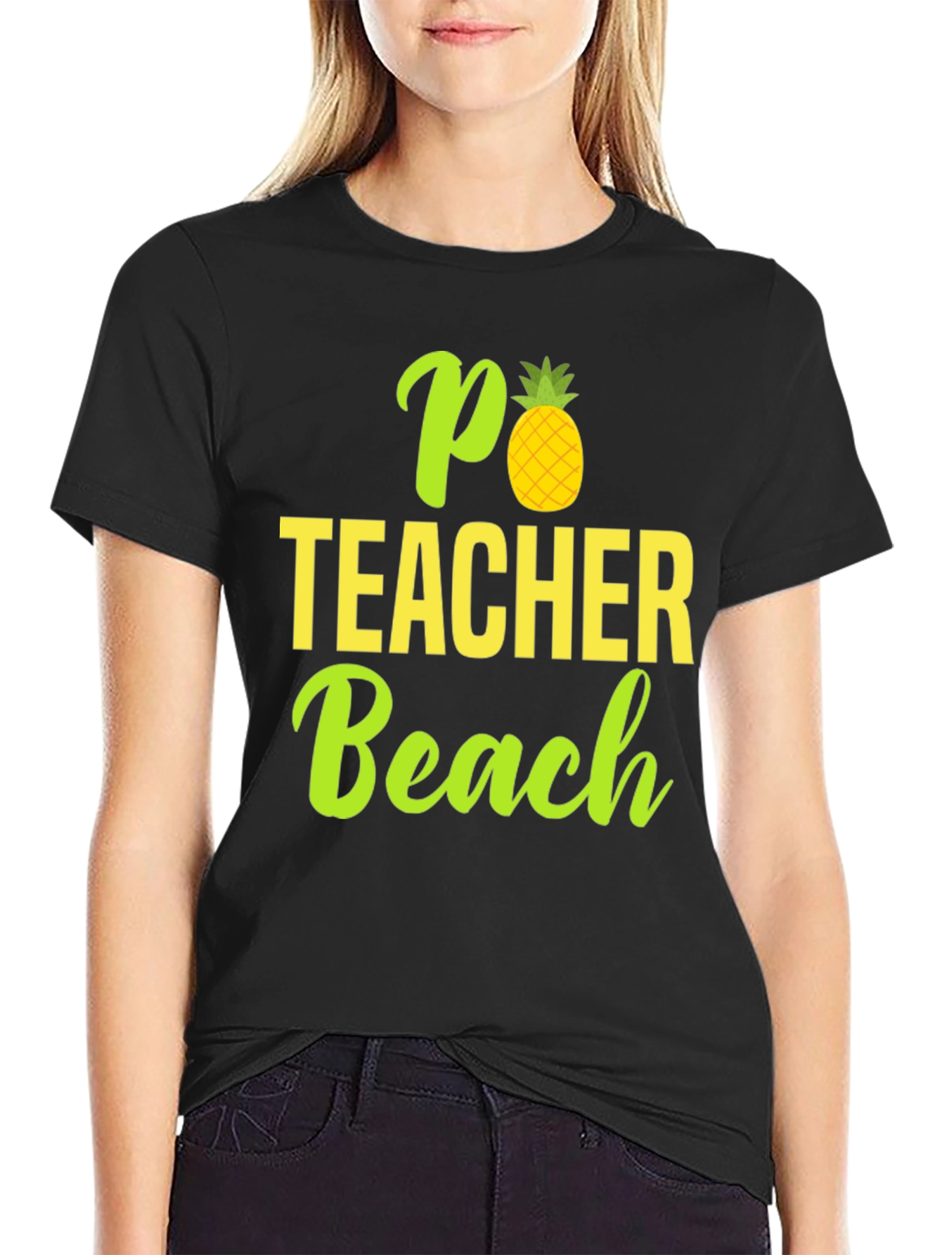 Black Pineapple Teacher Beach T-Shirt - Summer Ready! view 2