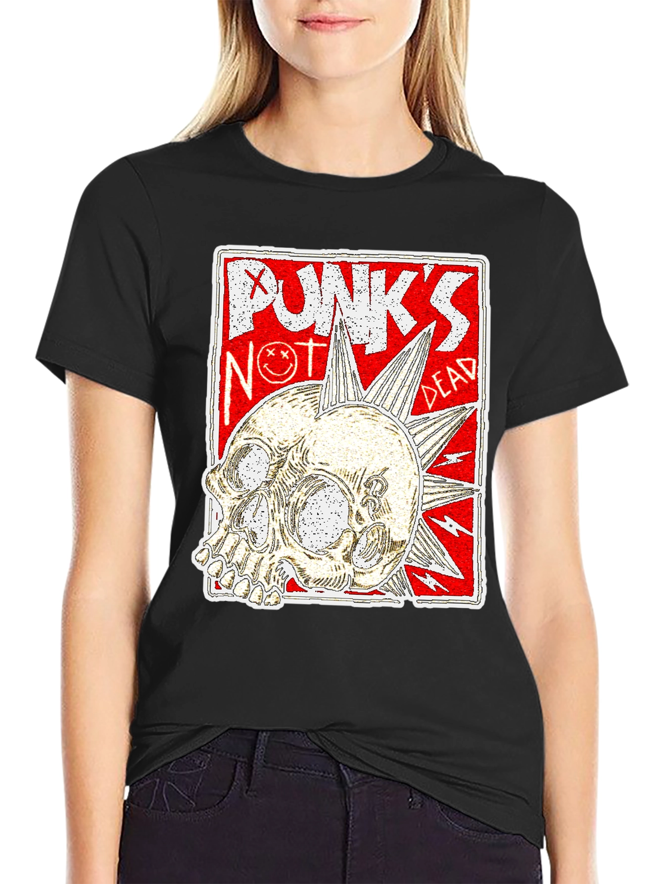 Black Punk's Not Dead Skull Graphic Tee - Black view 2