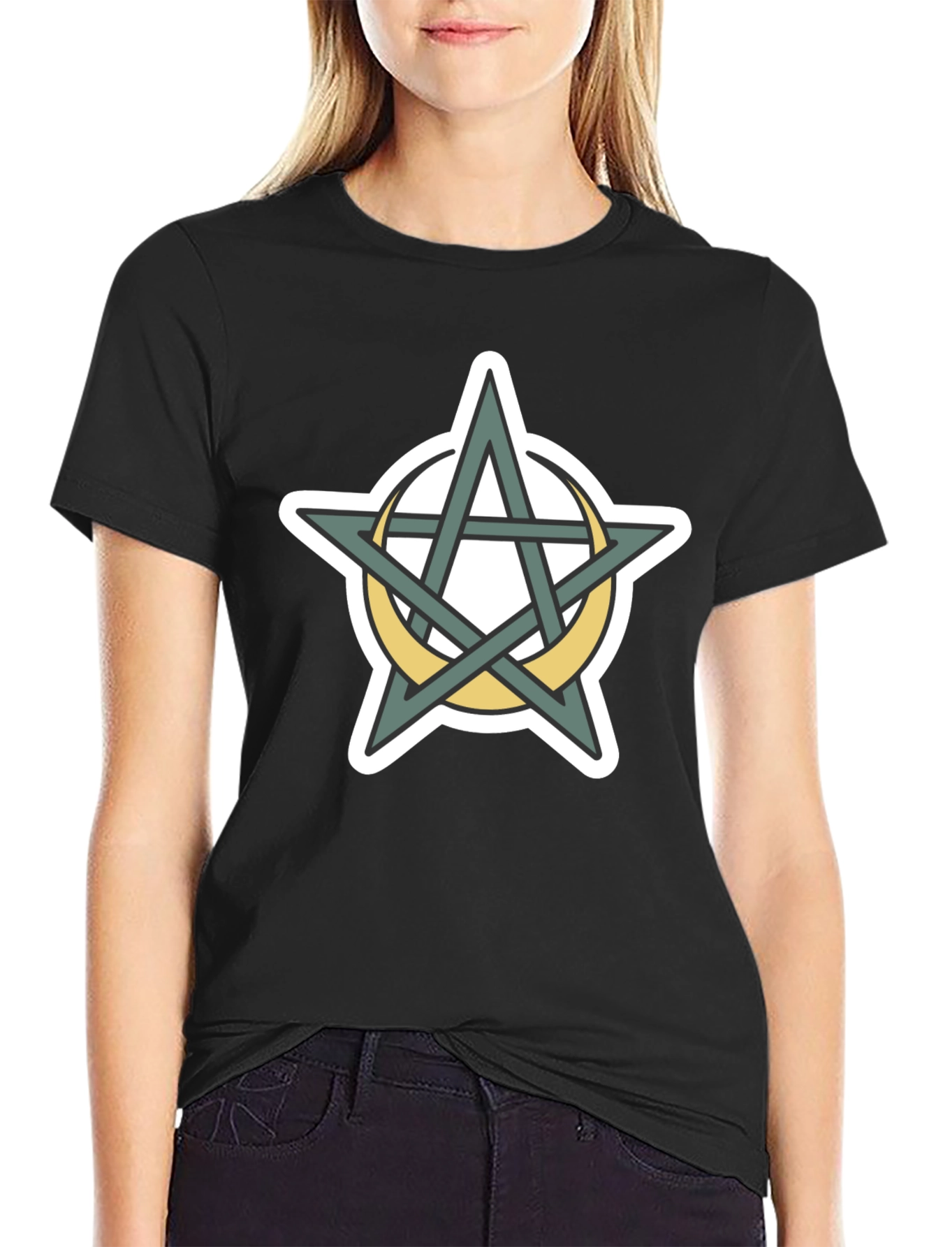 Black Occult Pentagram Moon T-Shirt - Black view 2