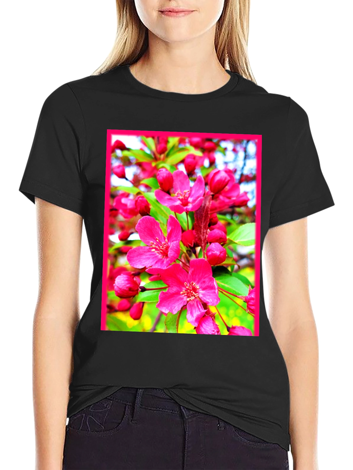 Black Floral Print T-Shirt view 2