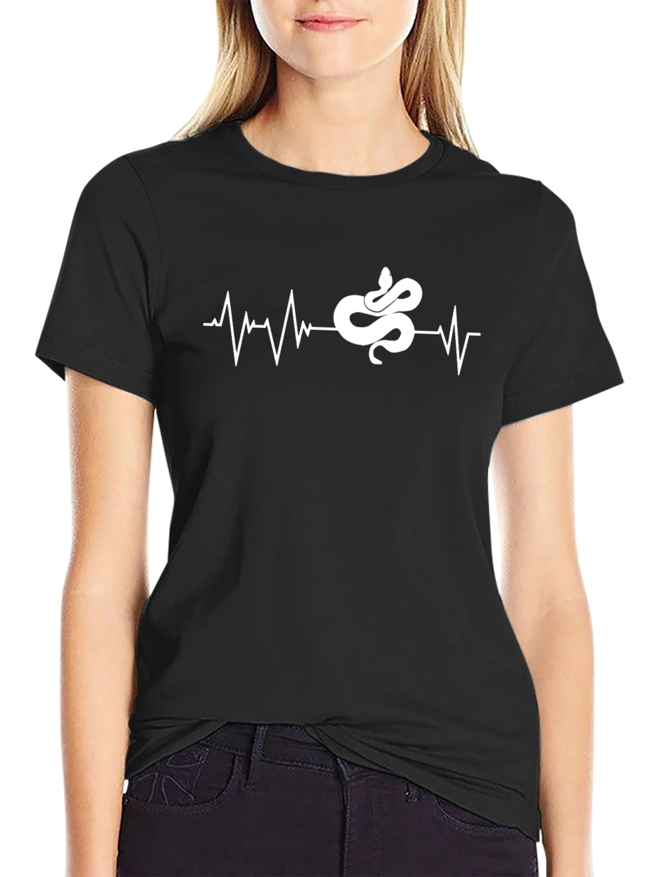 Black Snake Heartbeat Graphic Tee - Stylish Animal Lover Shirt view 2