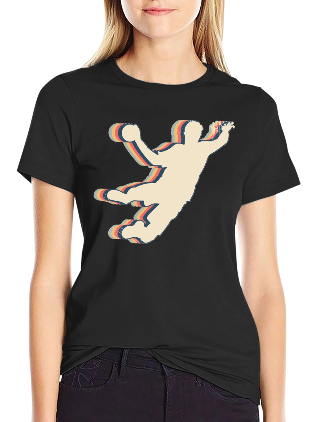 Black Retro Handball Player Graphic T-Shirt view 2