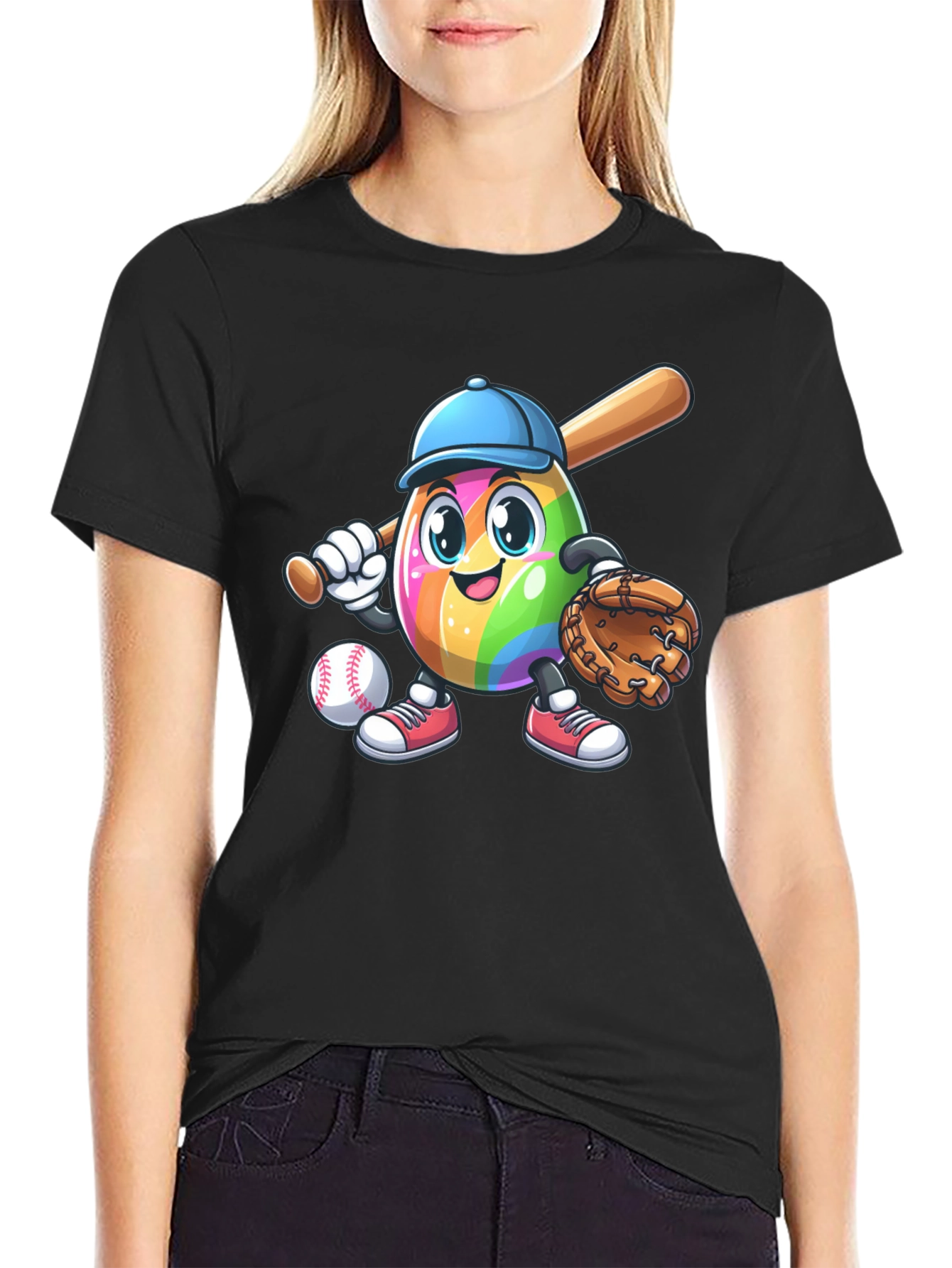 Black Rainbow Baseball Egg T-Shirt view 2
