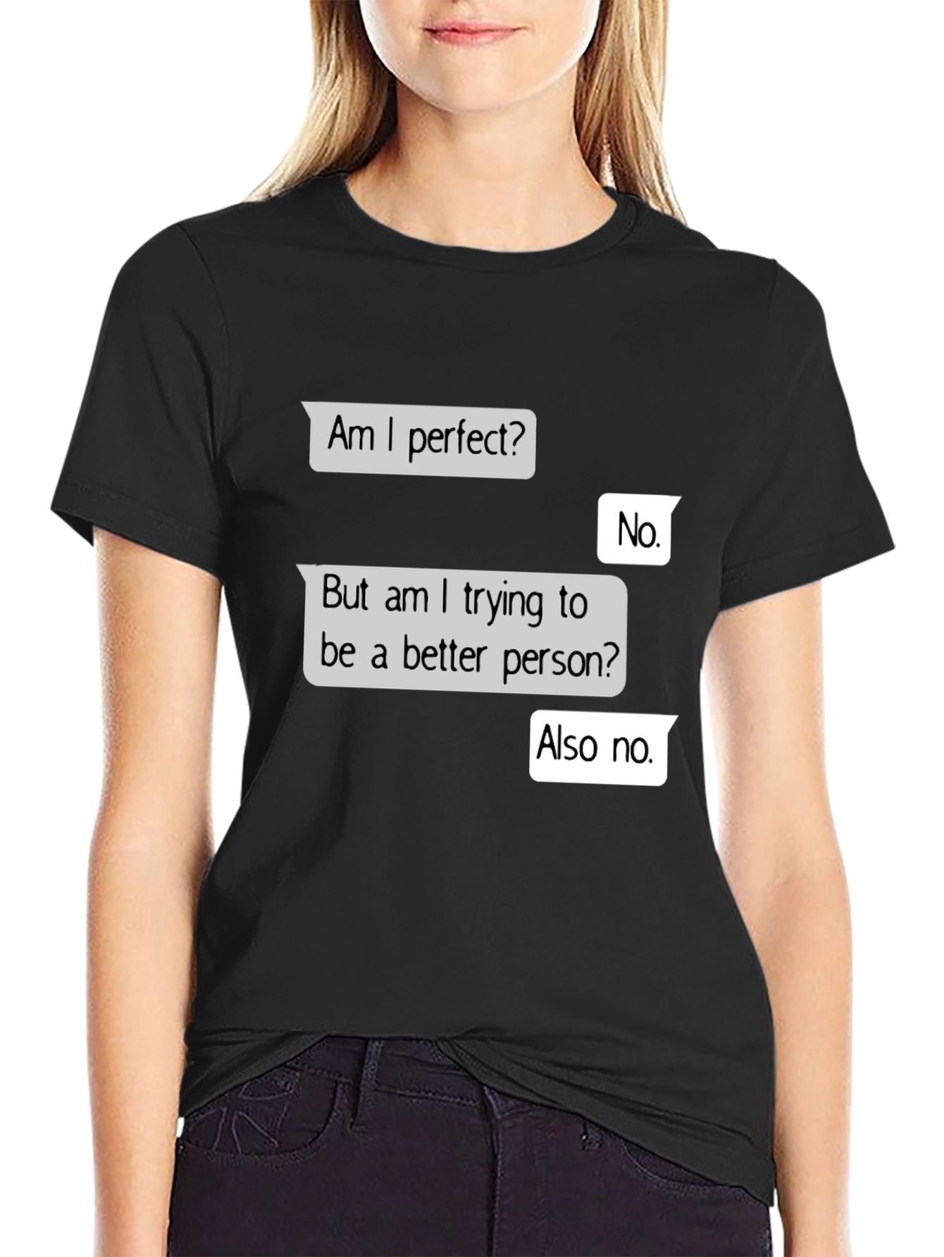 Black Funny 'Am I Perfect?' Graphic T-Shirt view 2