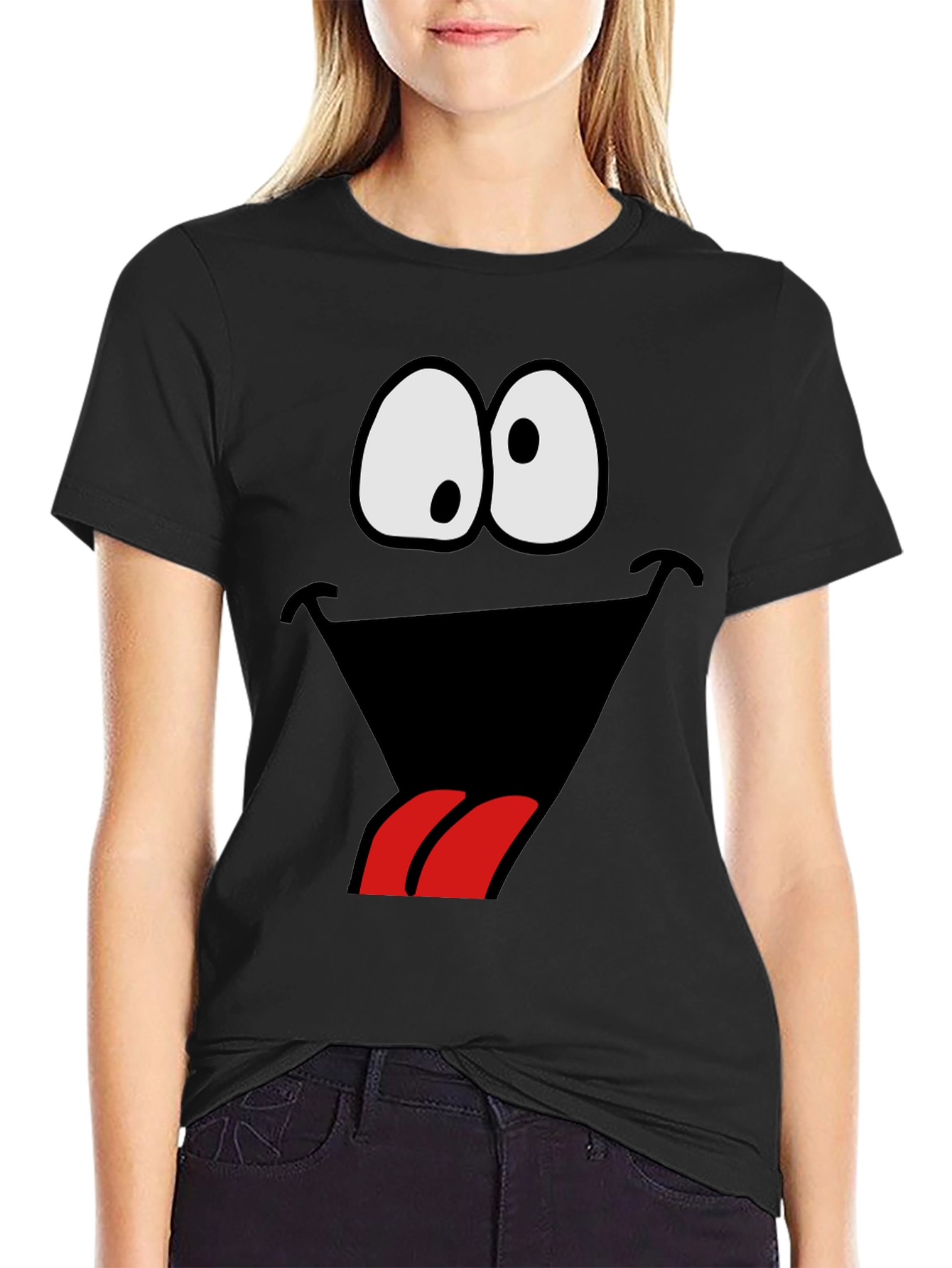 Black Funny Goofy Face Graphic Tee - Black view 2