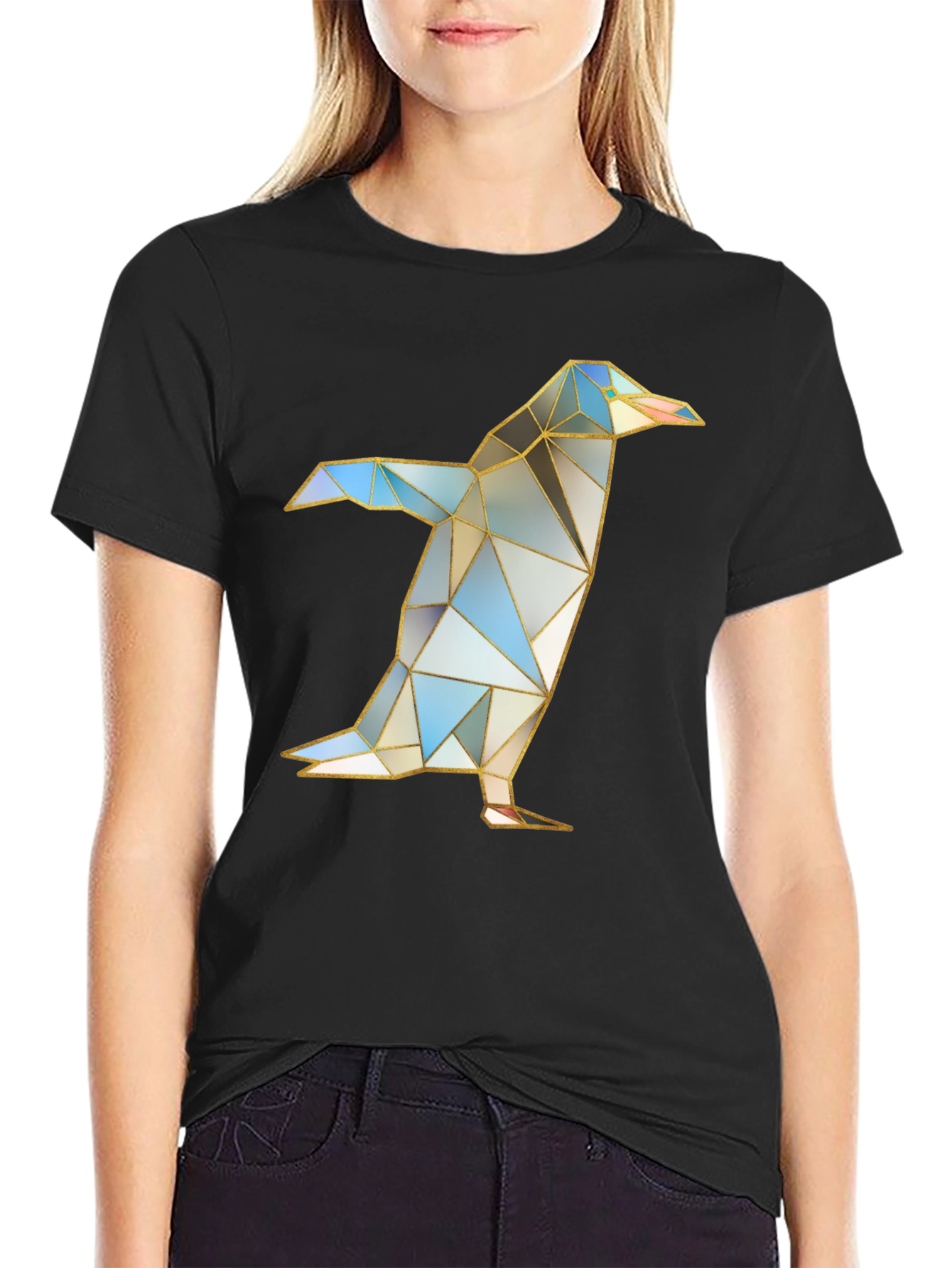 Black Geometric Penguin Graphic T-Shirt - Modern Art Design view 2