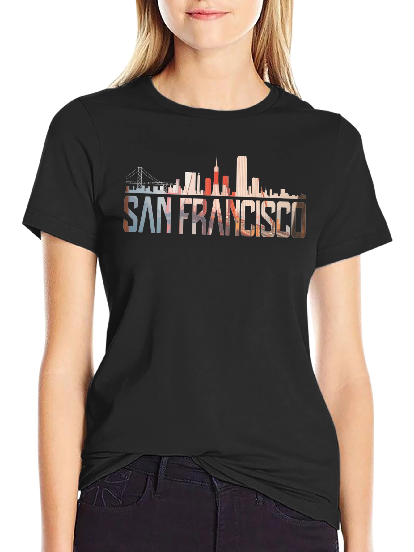 Black San Francisco Skyline Graphic Black T-Shirt view 2