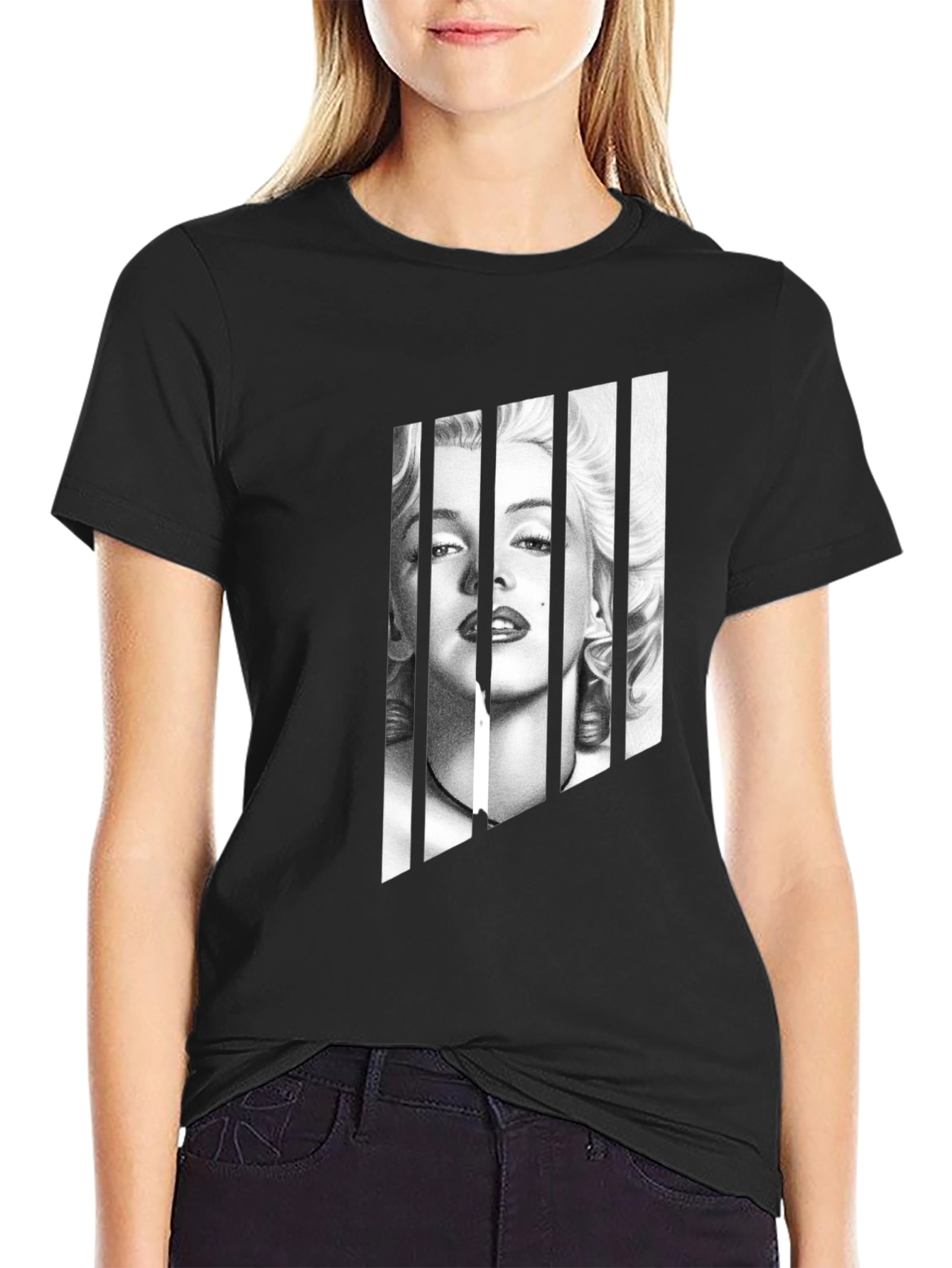 Black Marilyn Monroe Portrait Tee - Black Graphic T-Shirt view 2