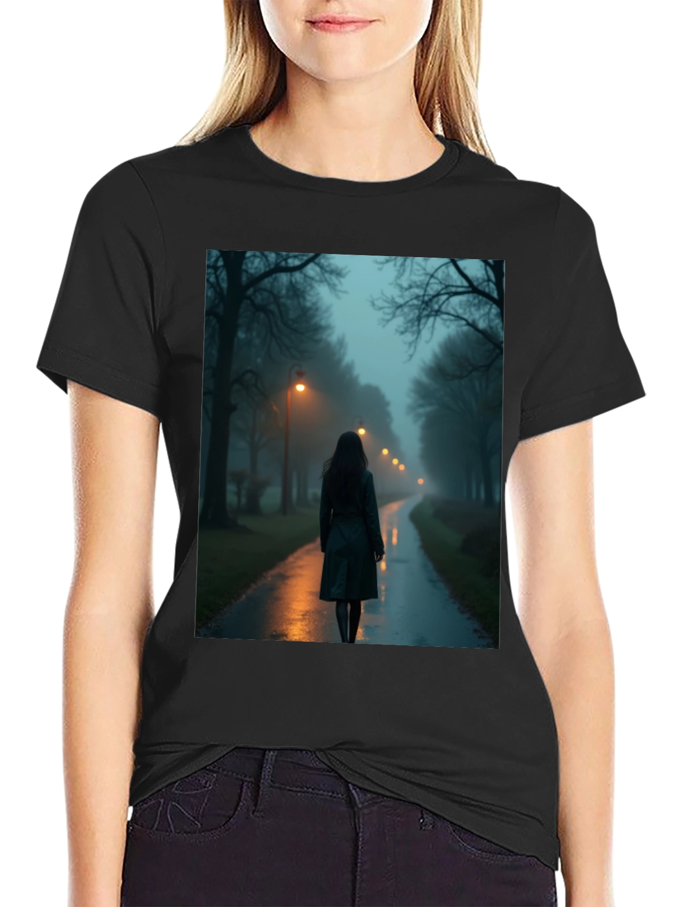 Black Mystic Walk T-Shirt - Dark & Atmospheric Design view 2