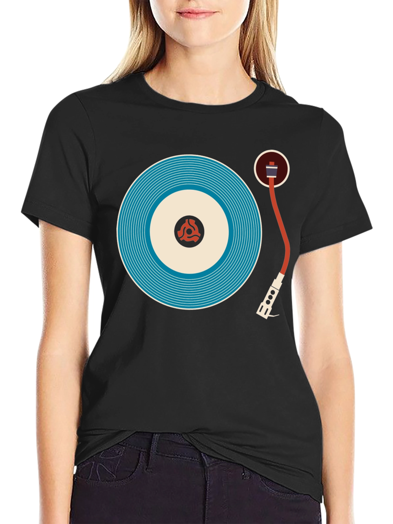 Black Retro Turntable Graphic Tee - Cool Music Lover Shirt view 2