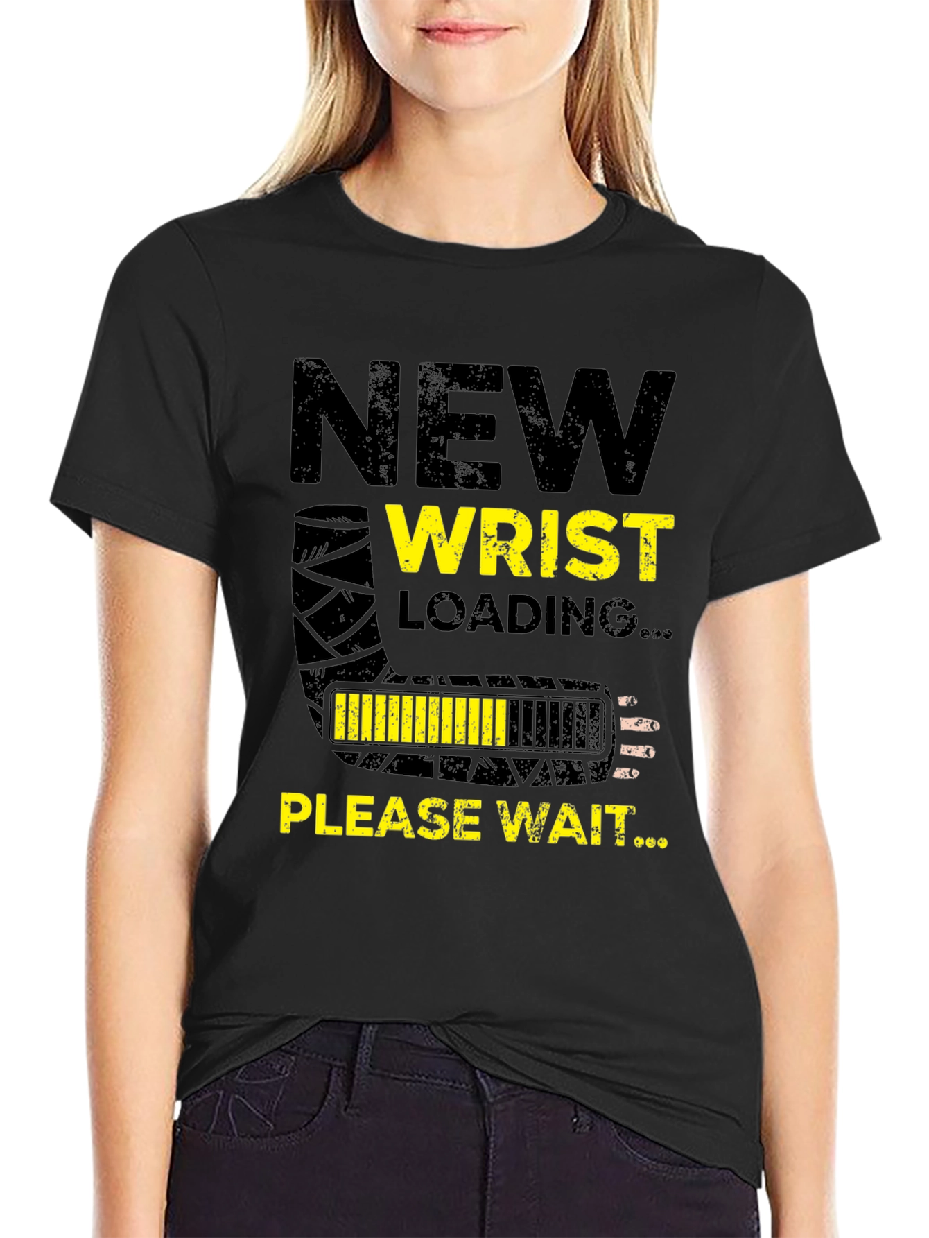Black New Wrist Loading Funny Graphic T-Shirt view 2