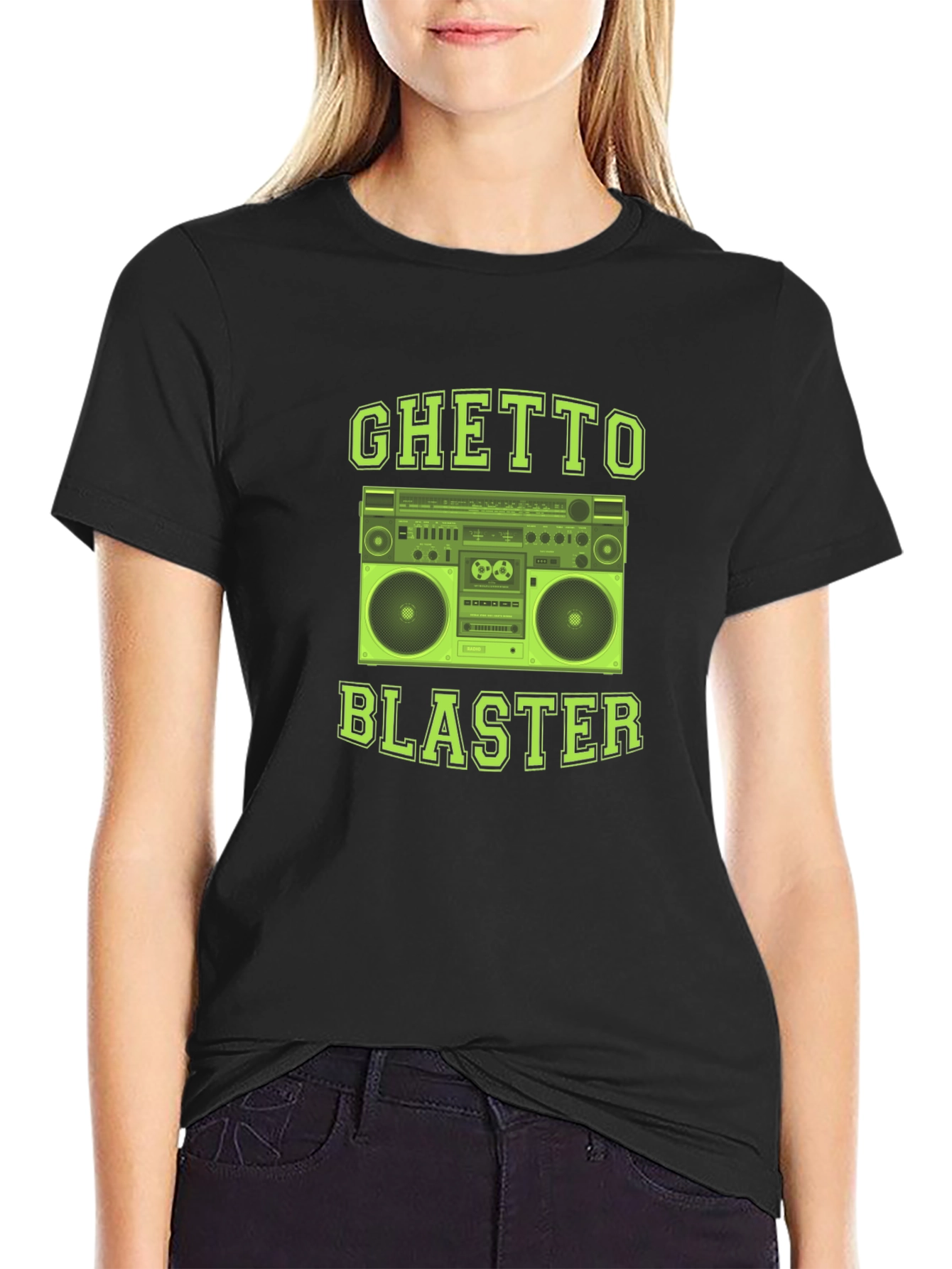 Black Ghetto Blaster Graphic Tee - Retro Boombox T-Shirt view 2