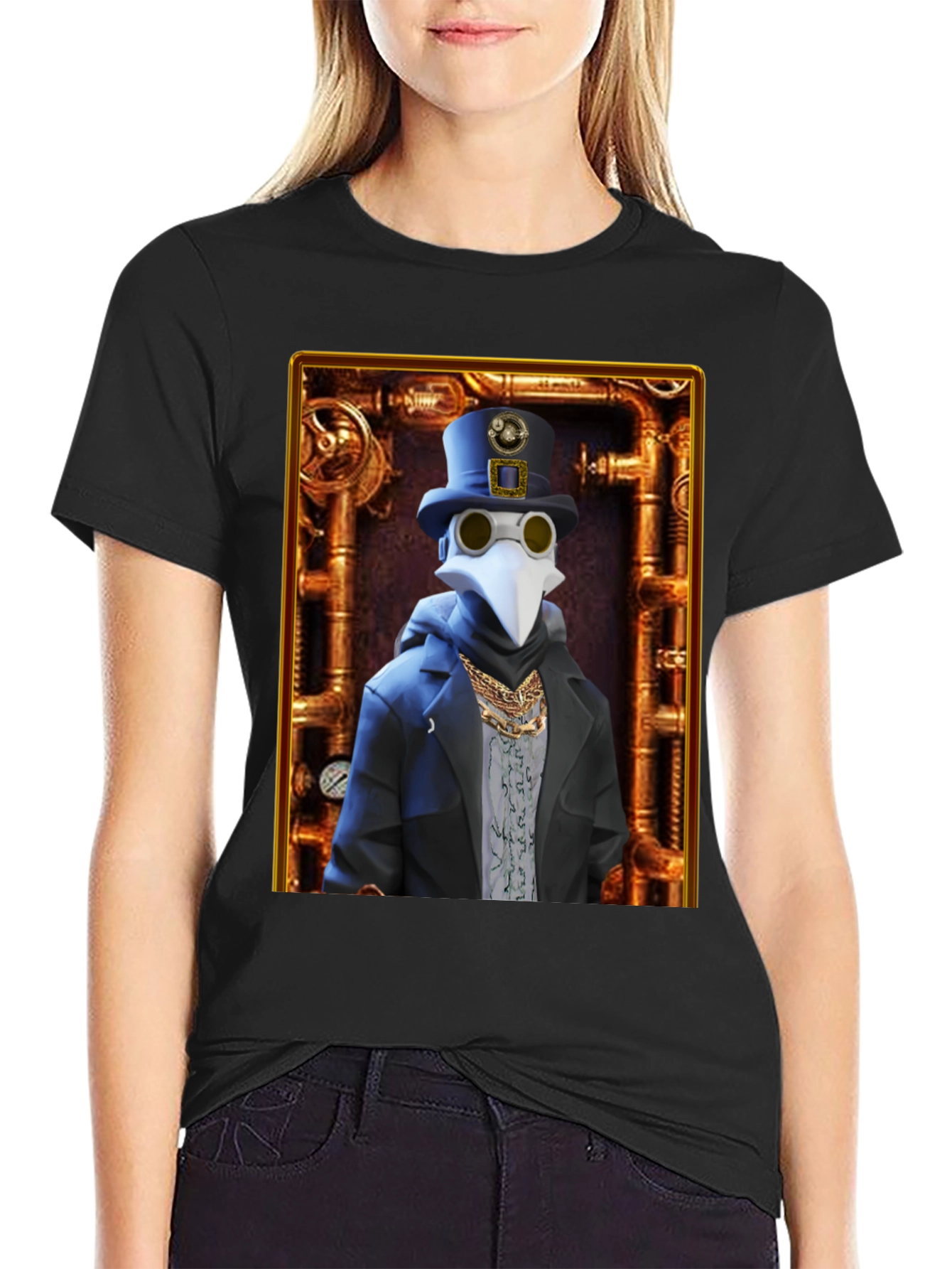 Black Steampunk Plague Doctor Graphic T-Shirt - Unique Design view 2