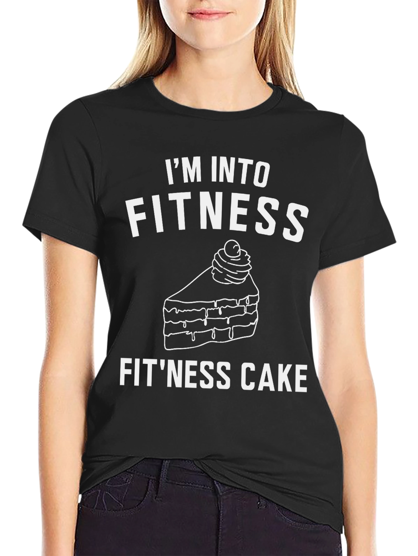 Black Fitness Cake Graphic T-Shirt - Funny Foodie Tee view 2