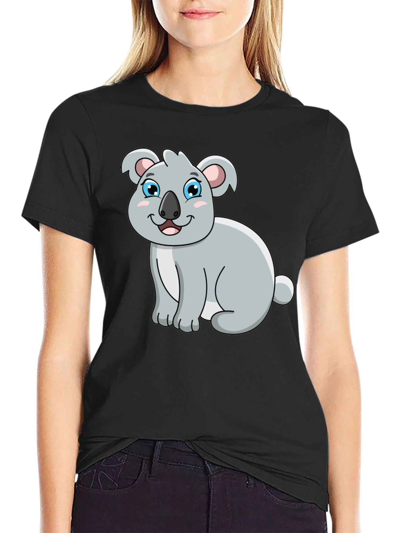 Black Cute Koala Bear Graphic Tee - Black Unisex T-Shirt view 2