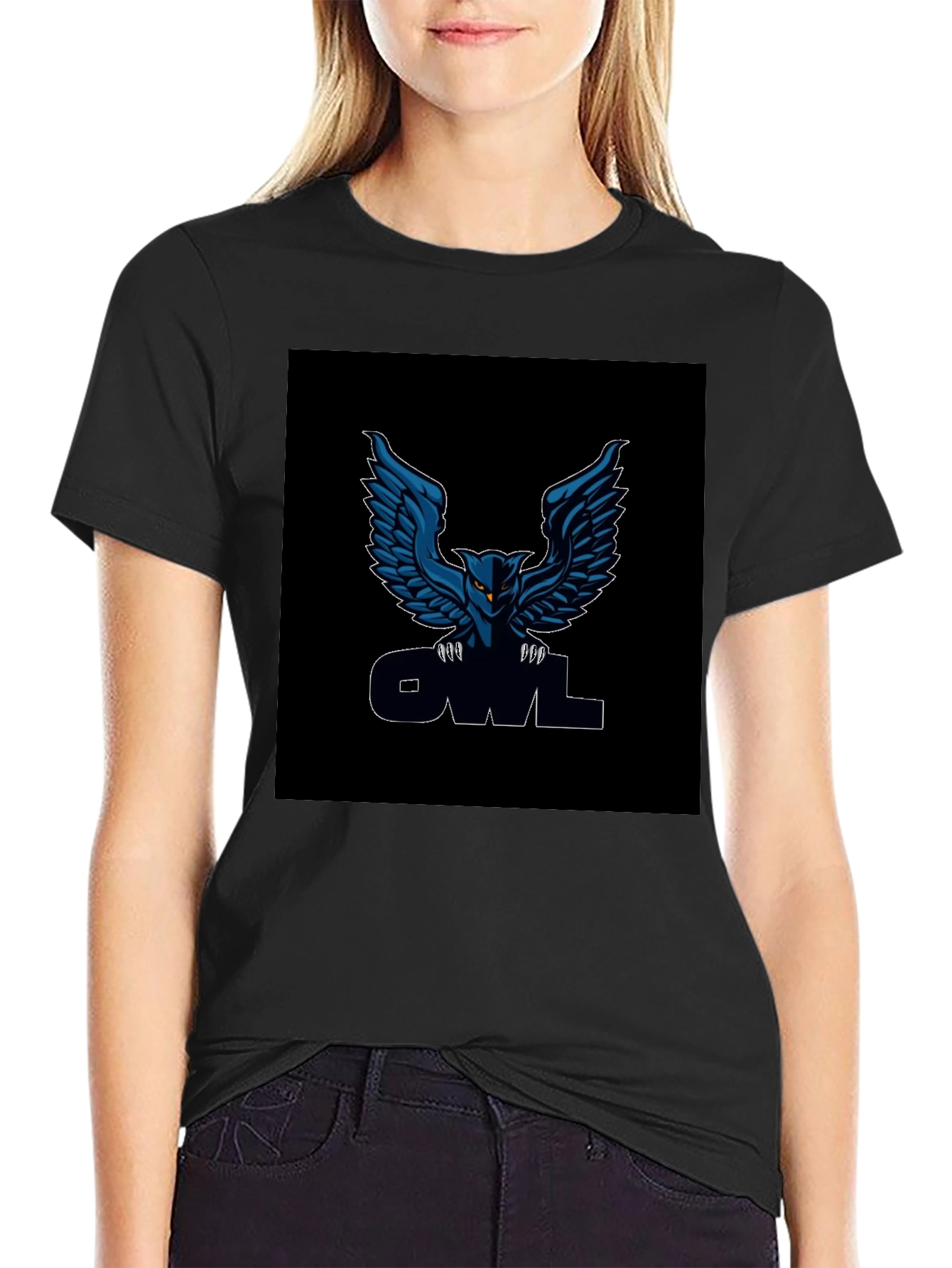 Black Men's Black Owl Graphic T-Shirt view 2