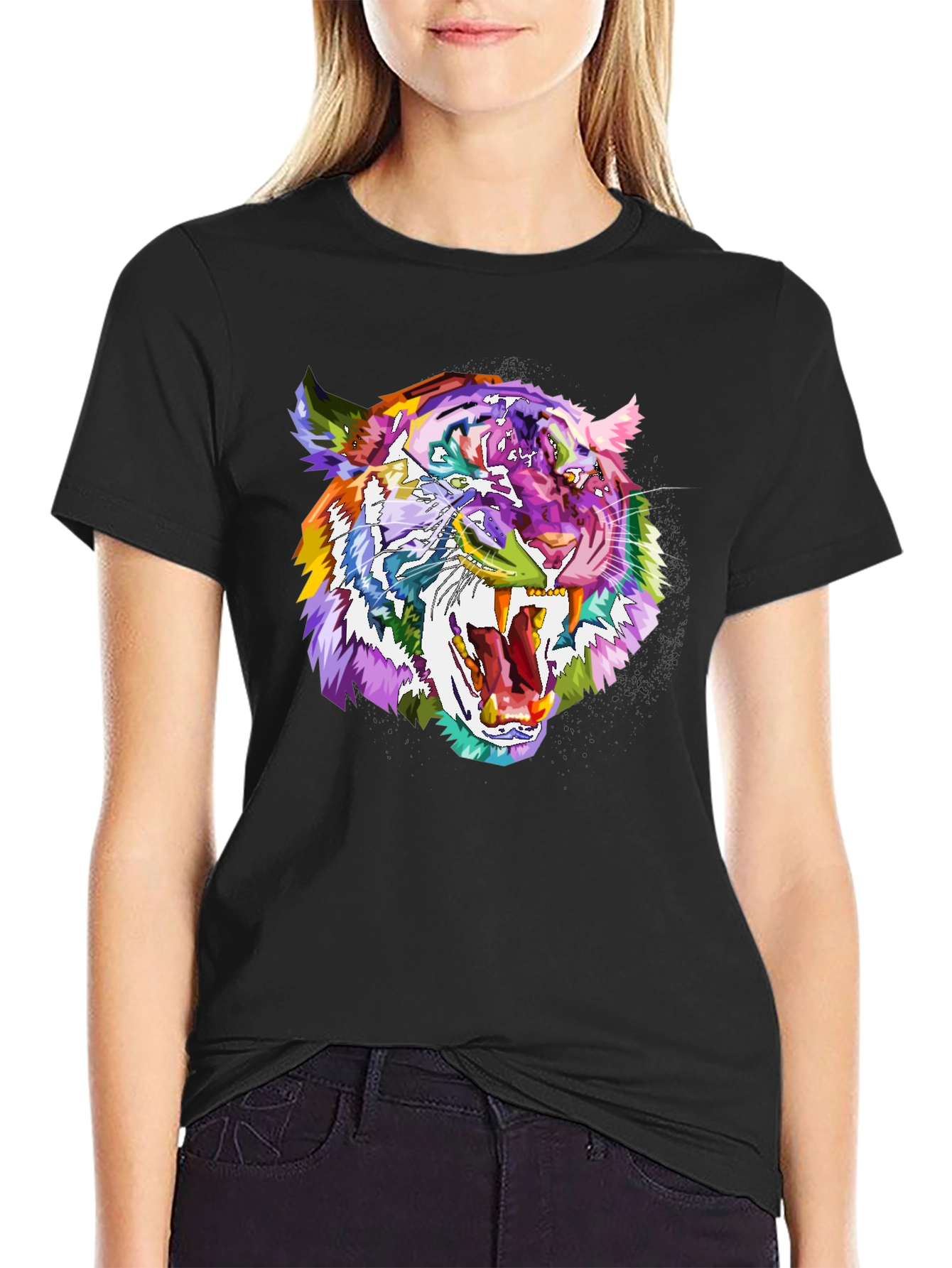 Black Vibrant Tiger Graphic Tee - Bold Animal Print Shirt view 2