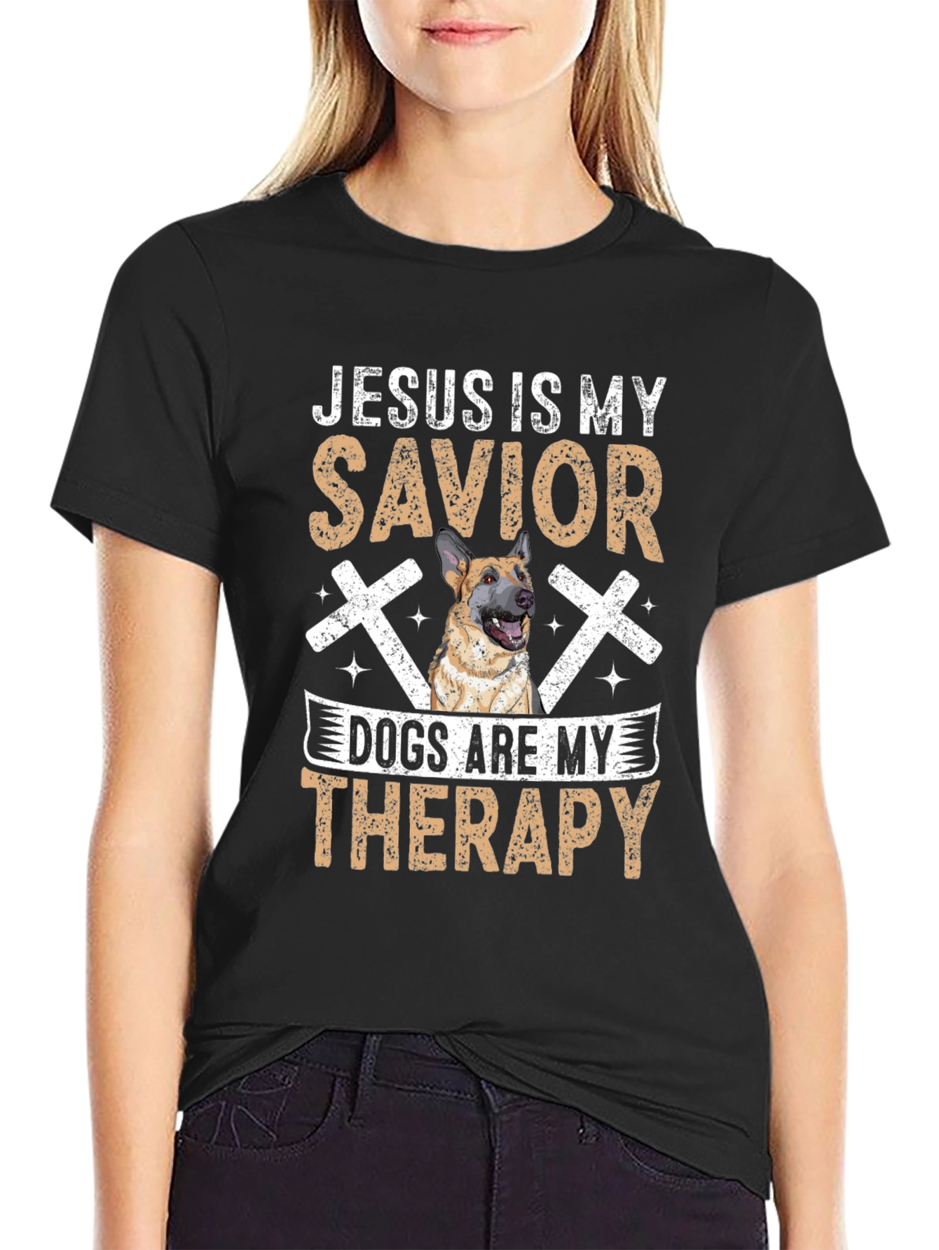 Jesus is My Savior, Dogs Are My Therapy T-Shirt - 2