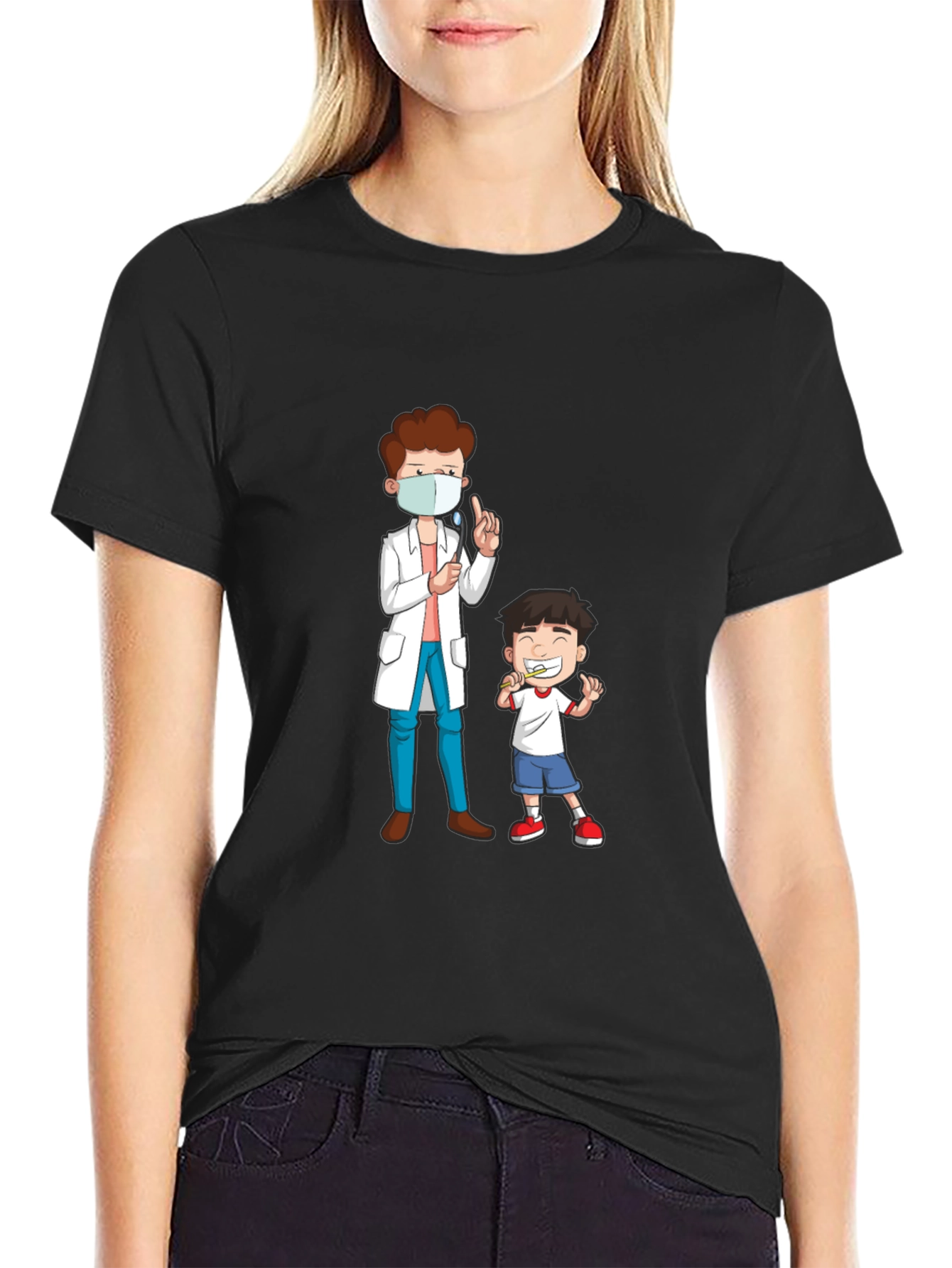 Black Dentist Visit Graphic Tee - Black Cotton T-Shirt view 2
