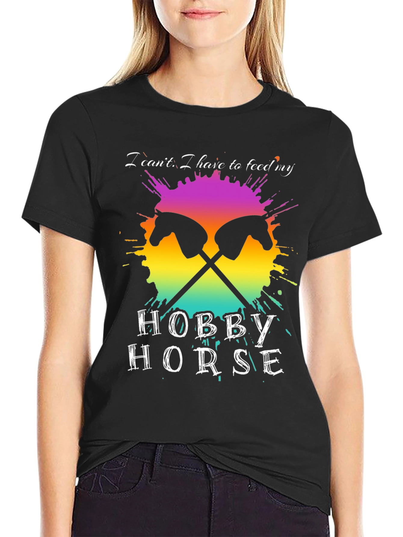 Black Hobby Horse Graphic Tee - Novelty Shirt for Horse Lovers view 2