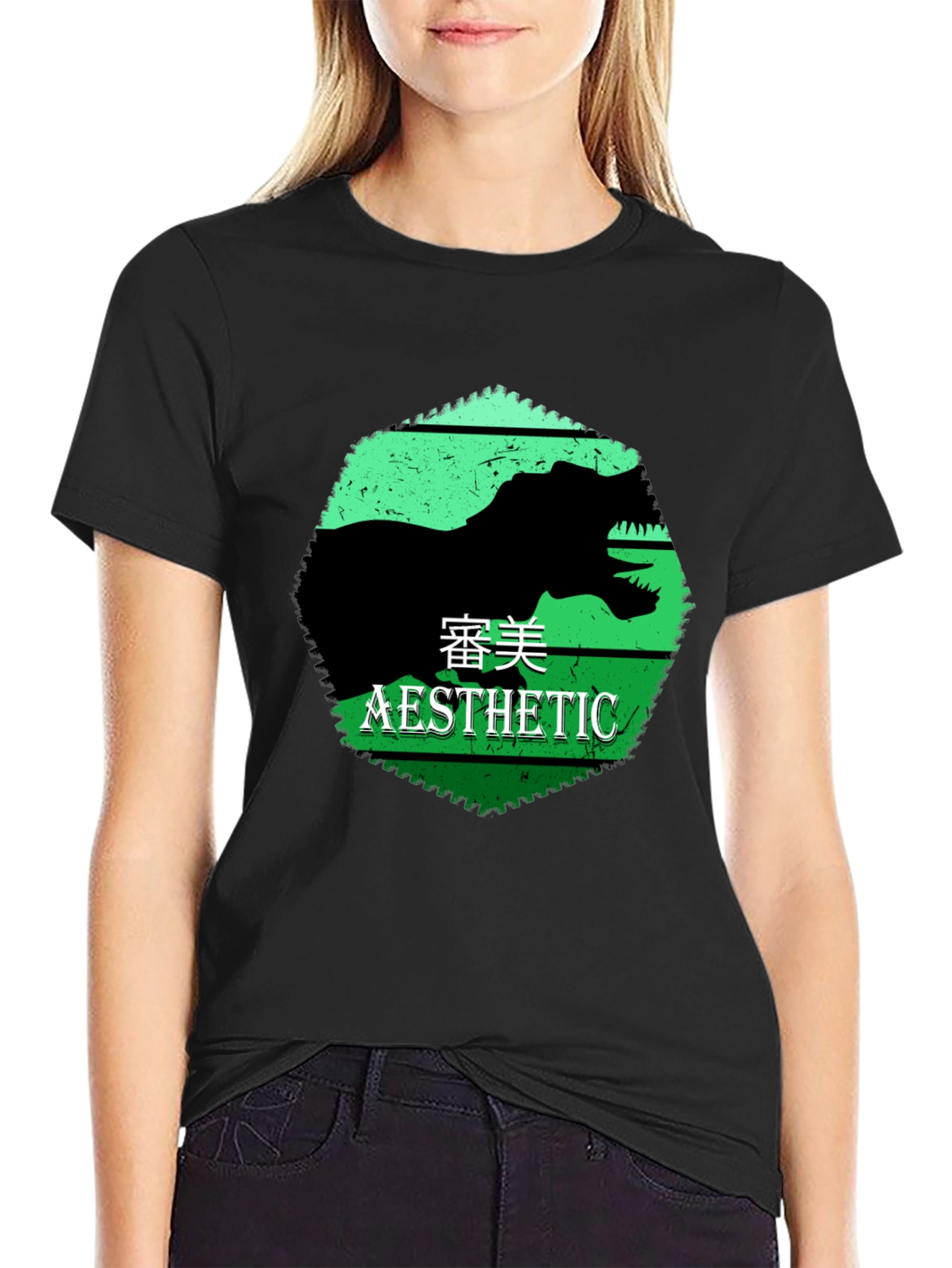 Black Aesthetic Dinosaur Graphic Tee view 2