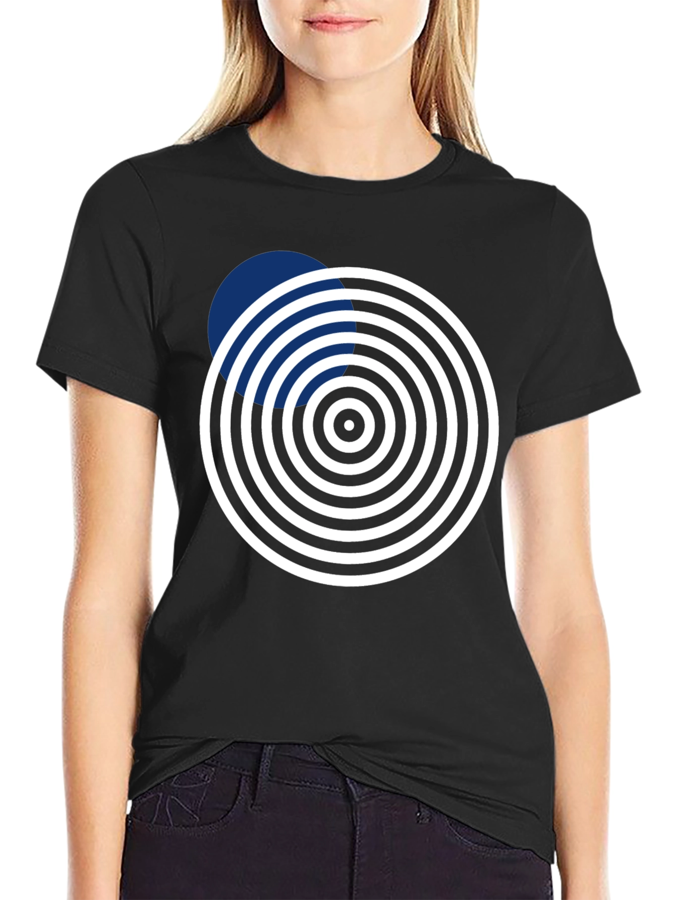Black Abstract Circle Design Black T-Shirt view 2